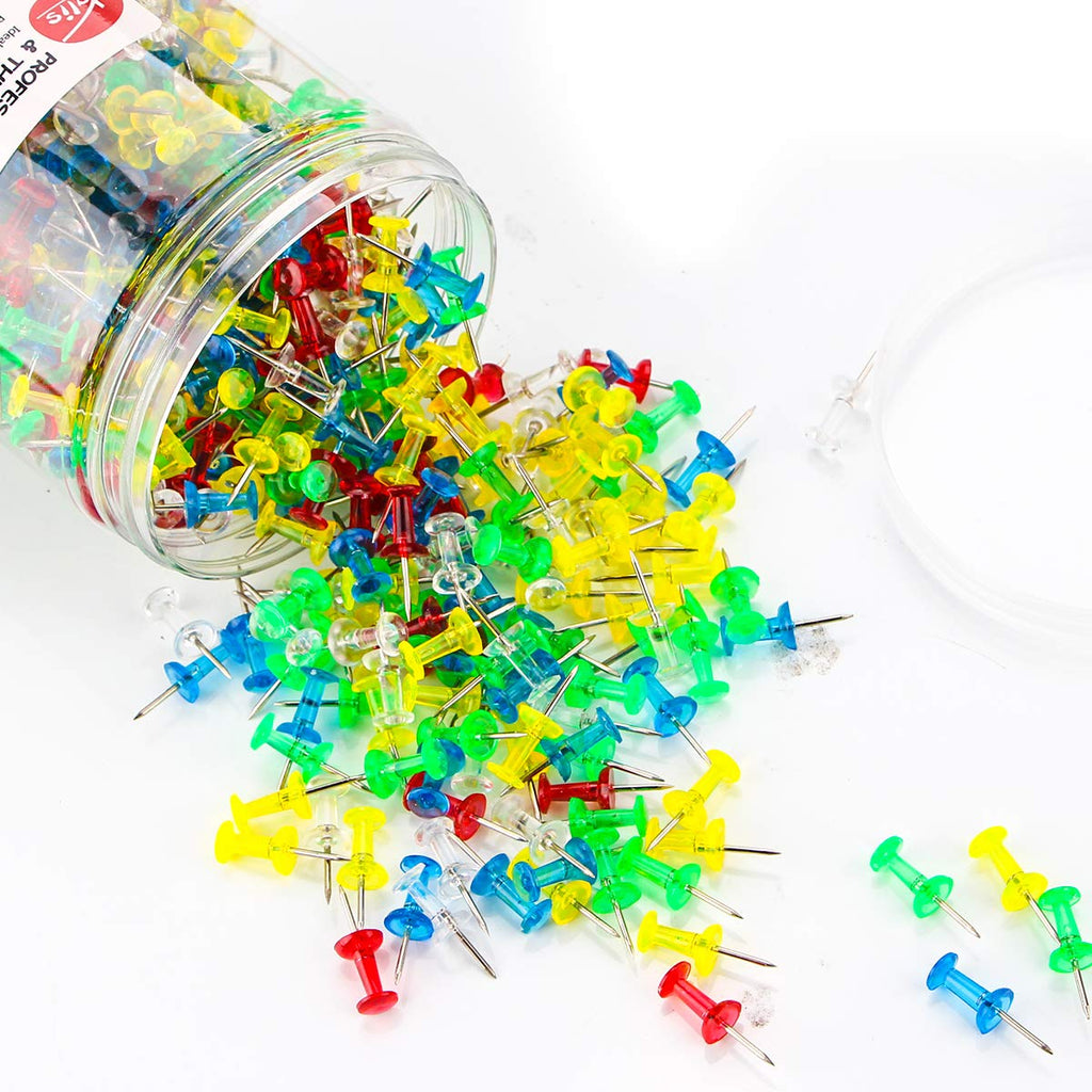 Push Pins 600 Count, Standard Clear Thumb Tacks Steel Point and Clear Plastic Head