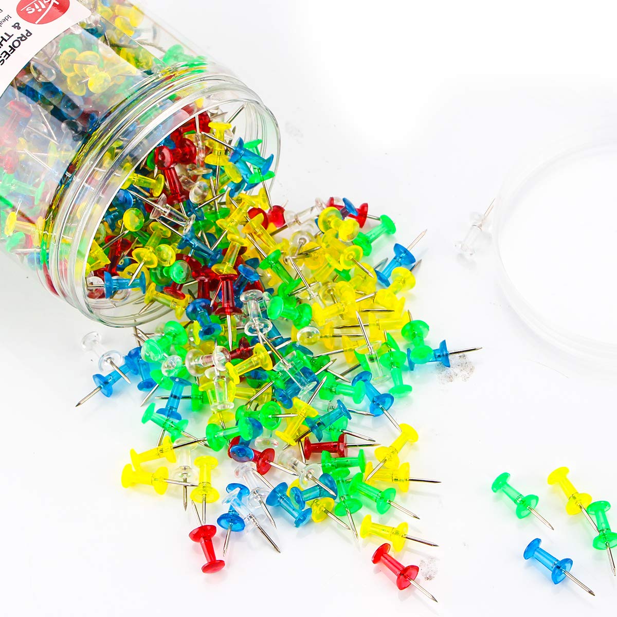 Push Pins 600 Count, Standard Clear Thumb Tacks Steel Point and Clear Plastic Head