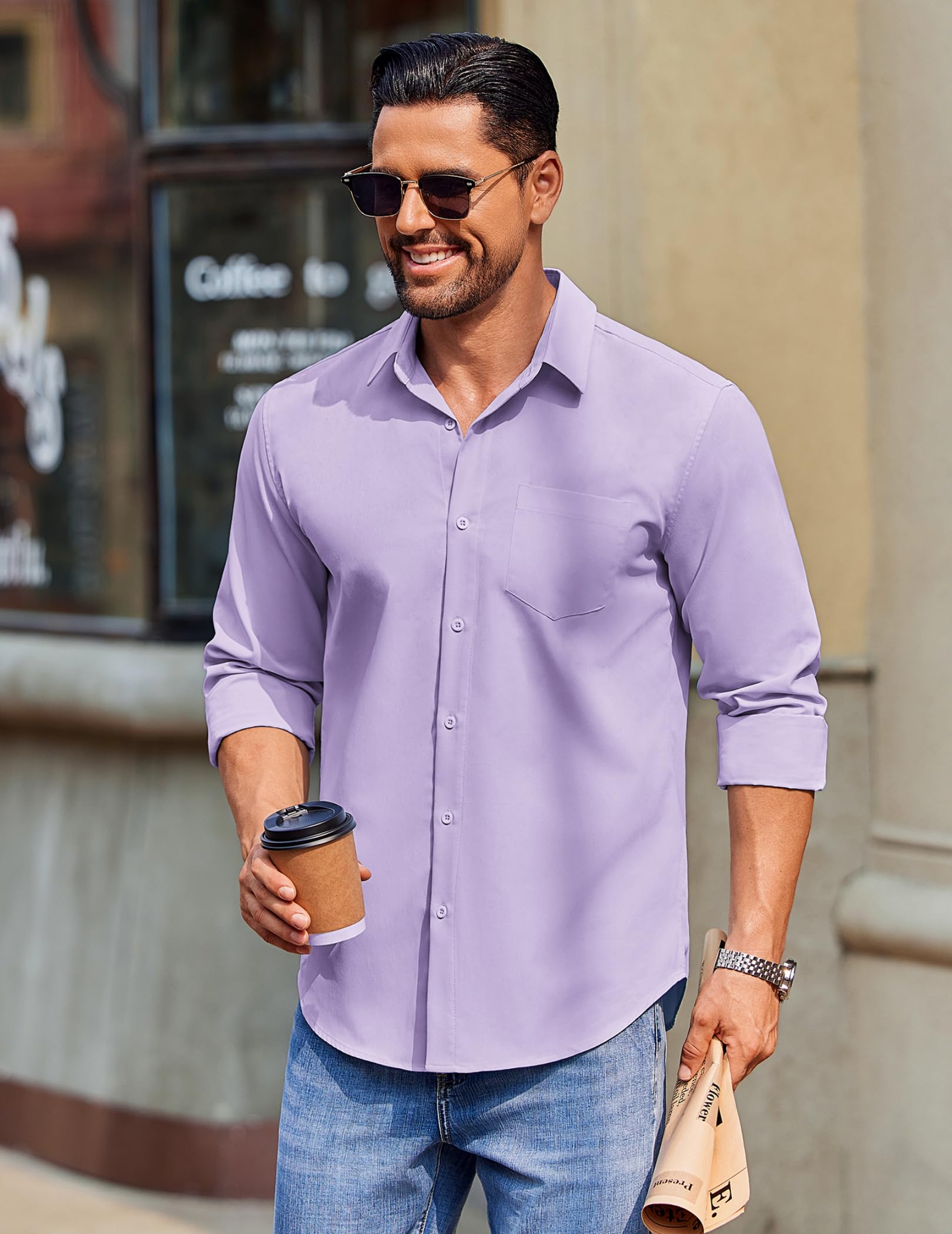 COOFANDY Mens Long Sleeve Button Down Shirts Casual Untucked Shirts for Men Dress Shirts Beach Wedding Shirts