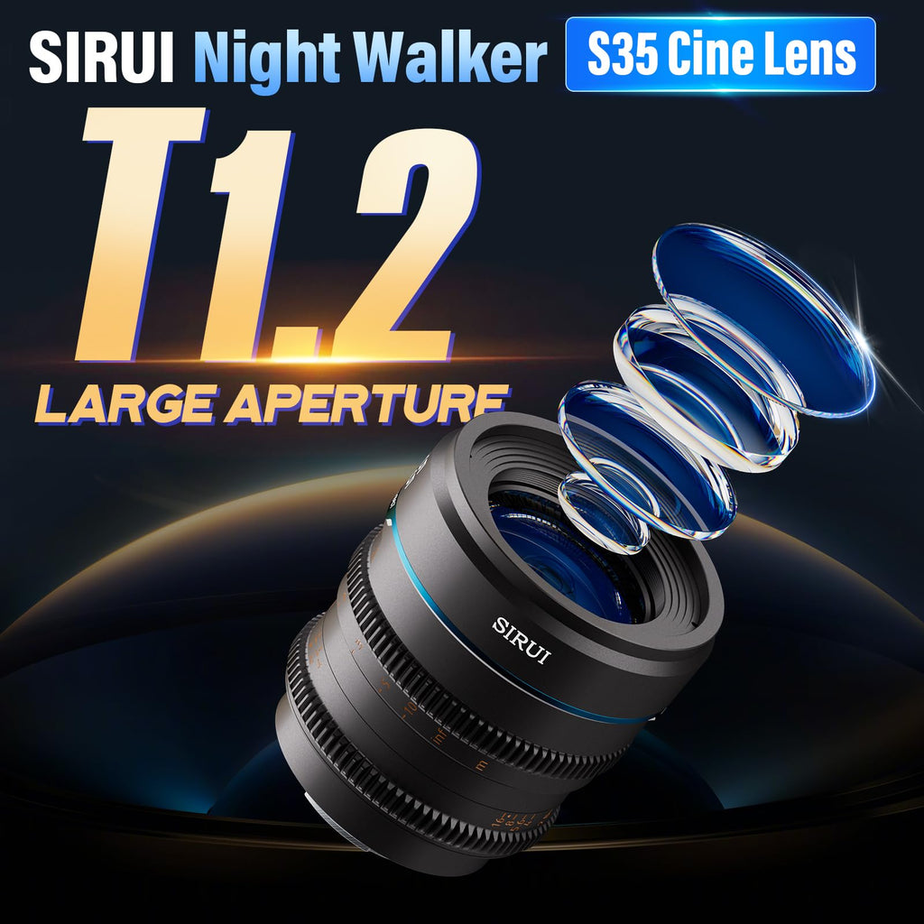 SIRUI Night Walker T1.2 Cine Lens Set, 16mm, 24mm, 35mm, 55mm, 75mm Large Aperture Manual Focus Lens (M4/3 Mount, Black)