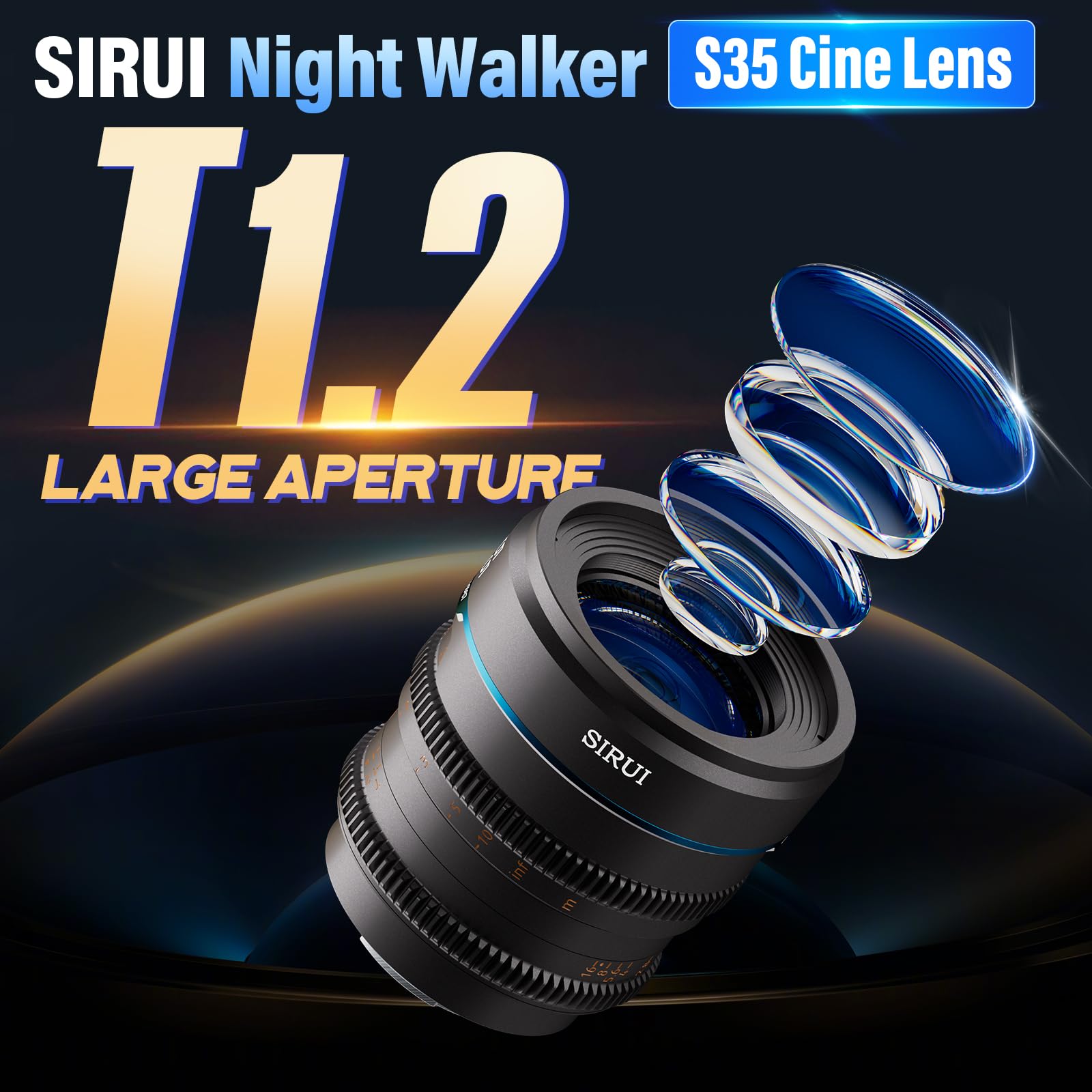 SIRUI Night Walker T1.2 Cine Lens Set, 16mm, 24mm, 35mm, 55mm, 75mm Large Aperture Manual Focus Lens (M4/3 Mount, Black)