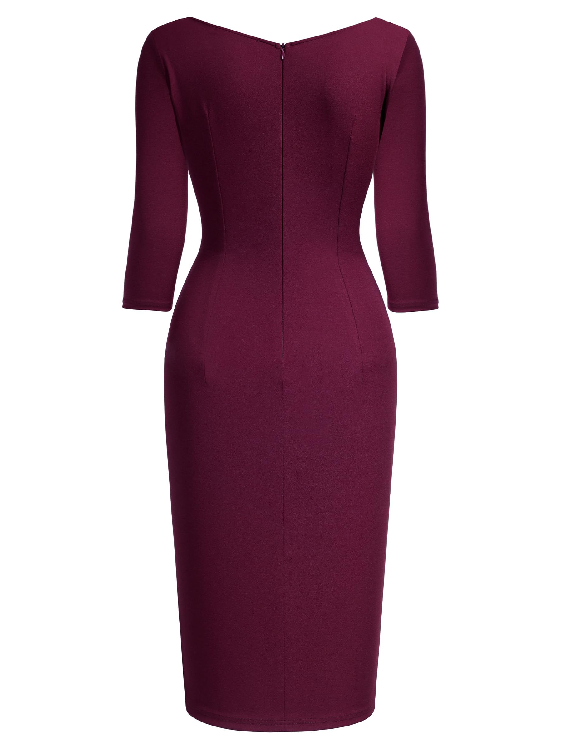 AISIZE Women's Retro 3/4 Sleeve Ruched Elegant Business Pencil Sheath Dress