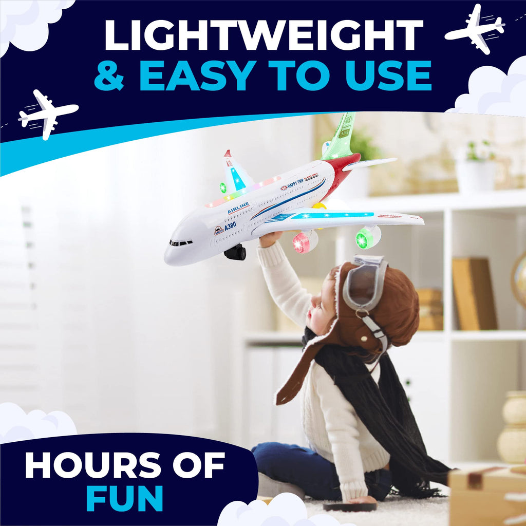 Toysery Airbus A380 Toy Airplane for Kids, Large Bump and Go Airplane Toy with LED Lights, Real Sounds & Propeller, Battery Powered Electric Plane Toy for Toddlers Boys & Girls Ages 3-12