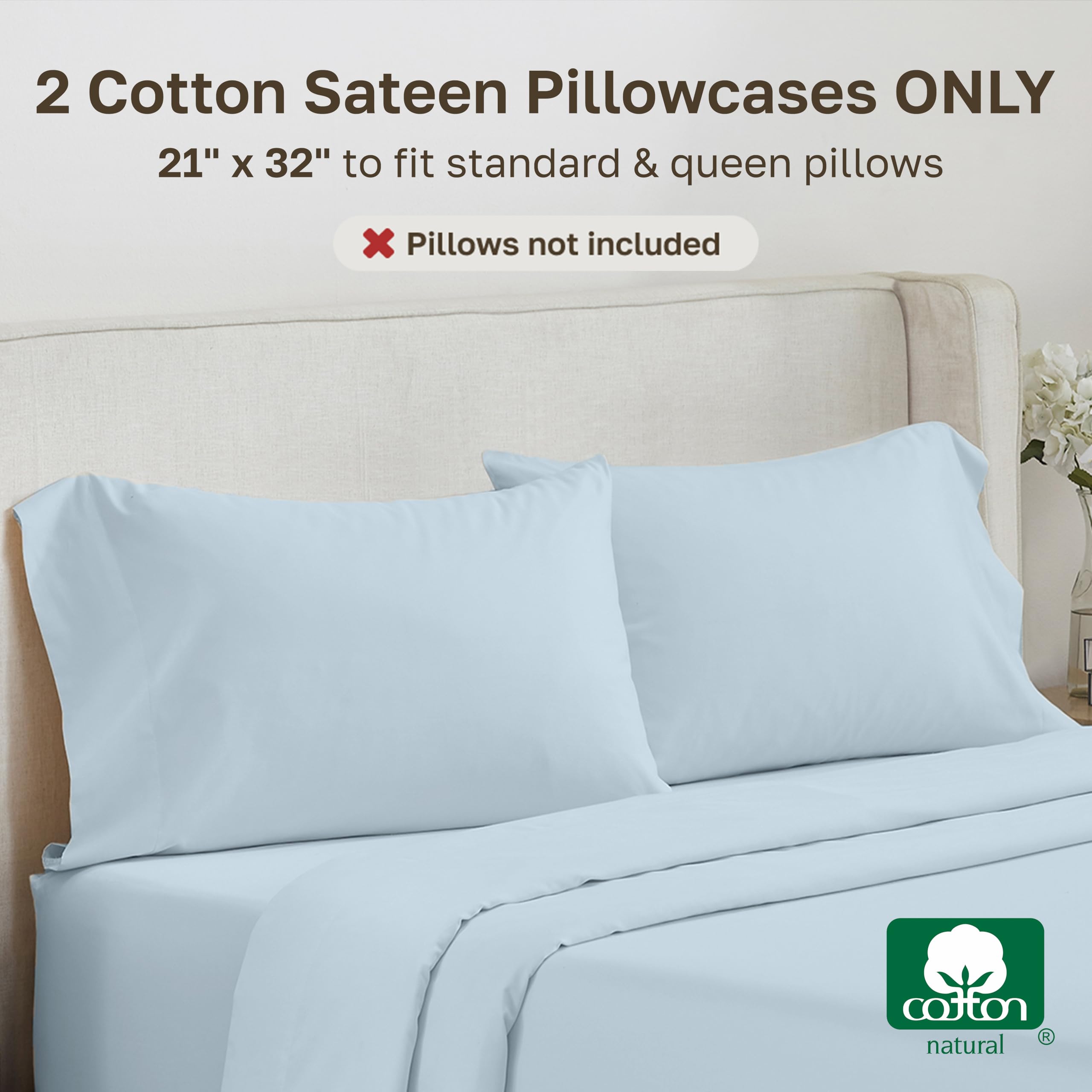 CALIFORNIA DESIGN DEN Soft & Silky 500 Thread Count 100% Cotton is Cool & Smooth, White Pillowcases Queen Size Fits Standard & Queen Pillows (Pure White)