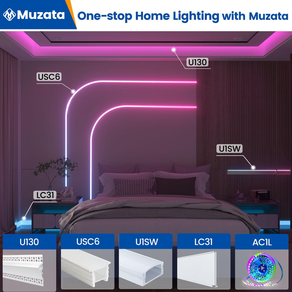 Muzata 10Pack 3.3FT/1M LED Channel Aluminum U Shape Silver LED Strip Diffuser Channel with Milky White Cover Easy Installation U1SW WW 1M