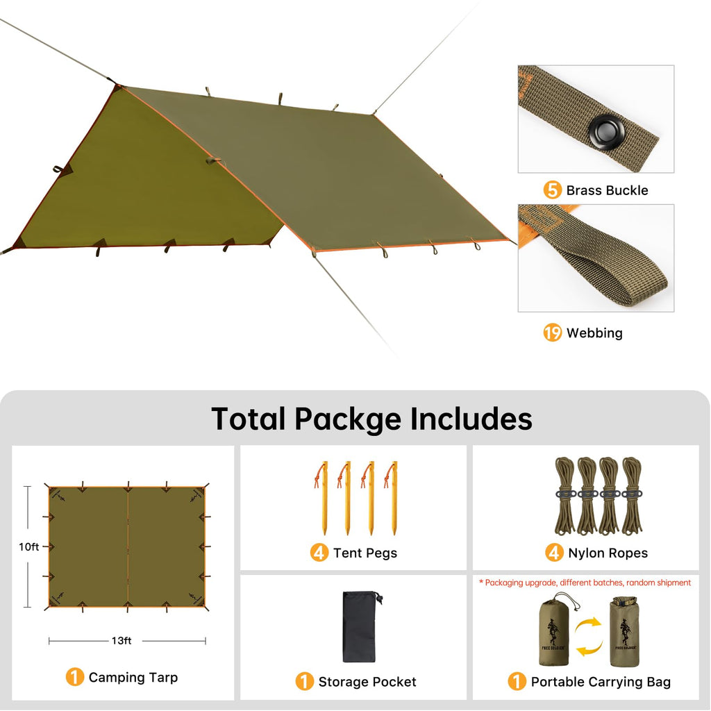 Free Soldier Waterproof Portable Tarp Multifunctional Outdoor Camping Traveling Awning Backpacking Tarp shelter Rain Tarp