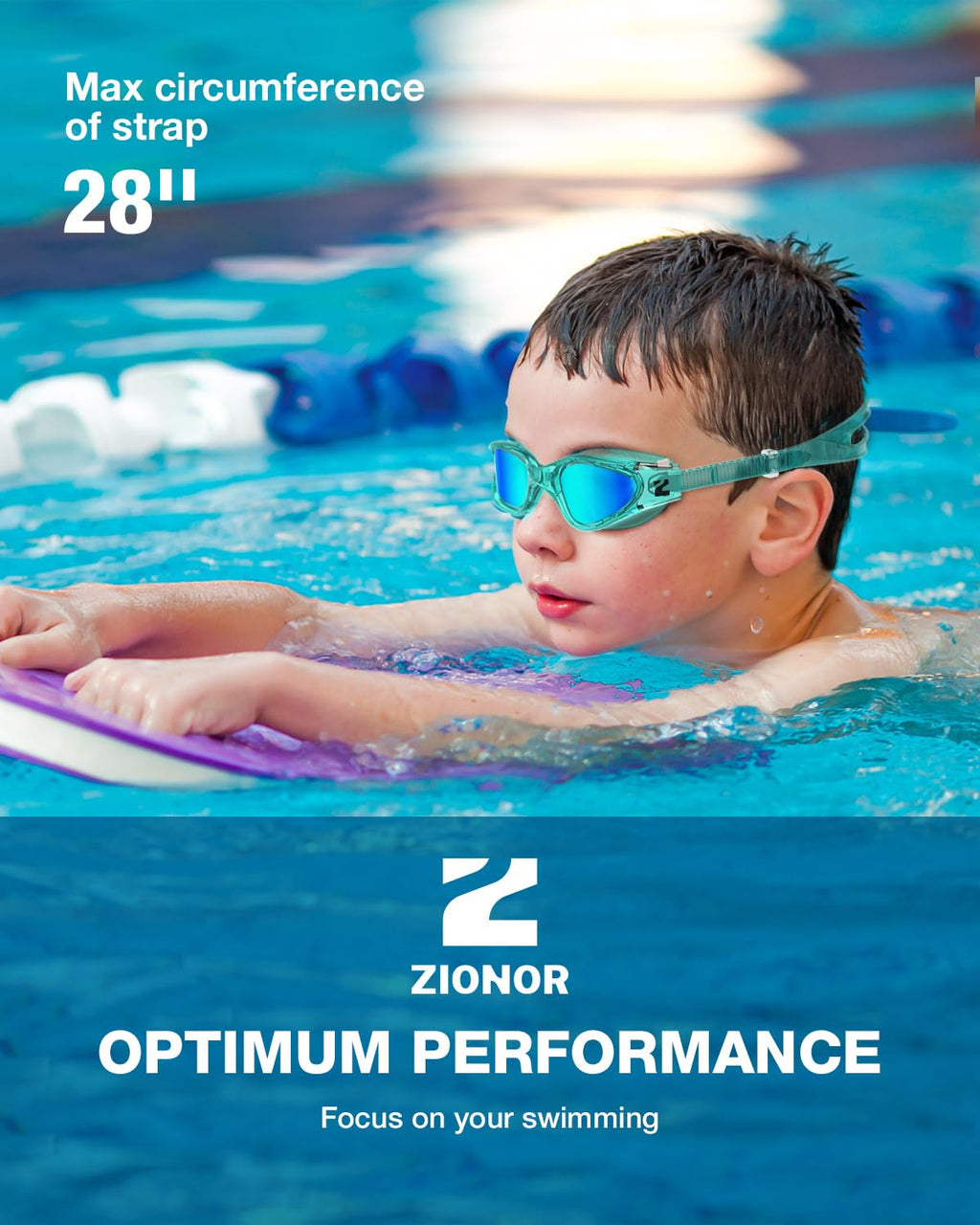 ZIONOR Kids Swim Goggles, G1MINI SE No Leak Anti-Fog Goggles for Kids 6-14, Soft Silicone Comfort Fit, Easy Adjust Strap