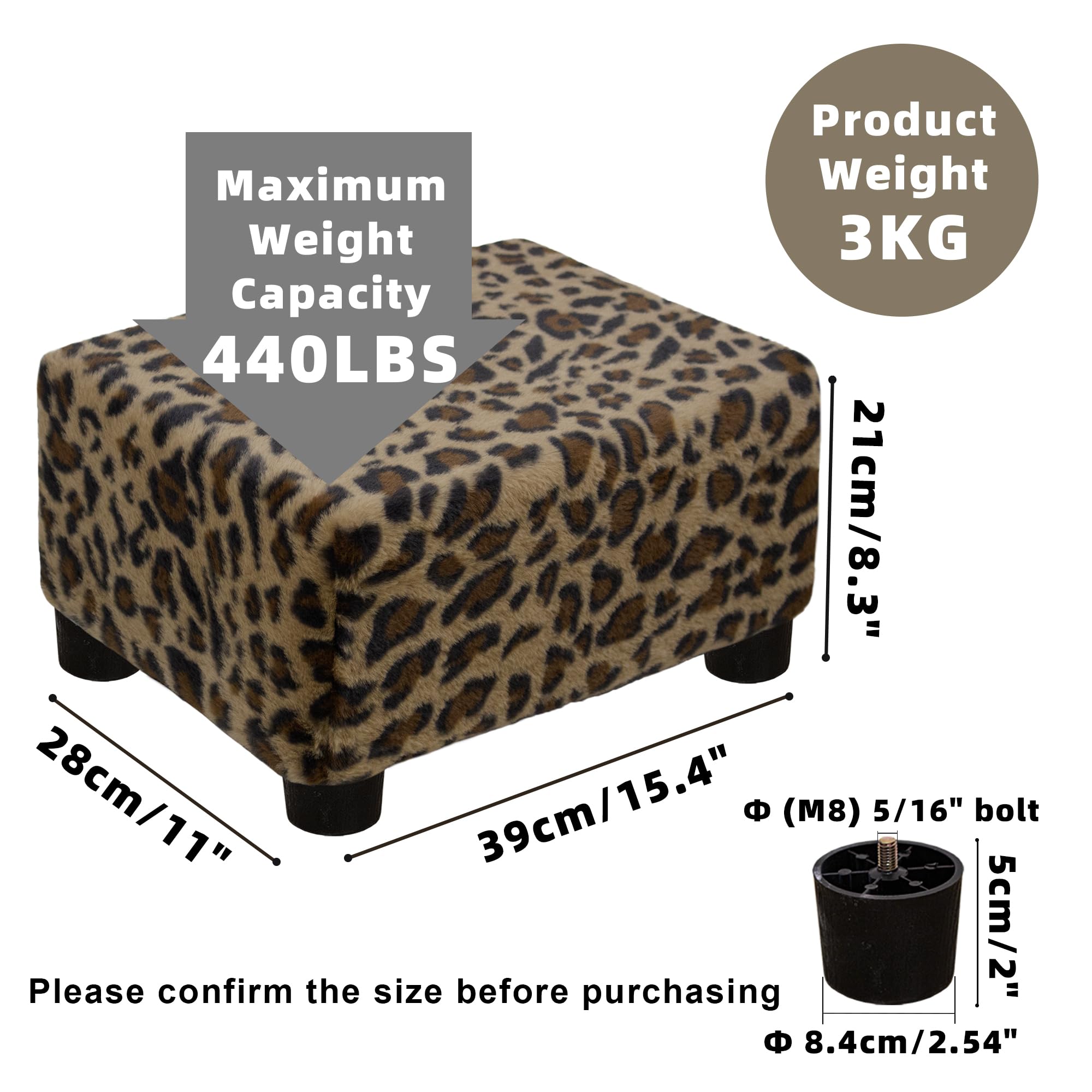 CAROLMADE Small Foot Stool Ottoman Footstool with Legs Under Desk Footrest for Living Room Bedroom and Office, Black