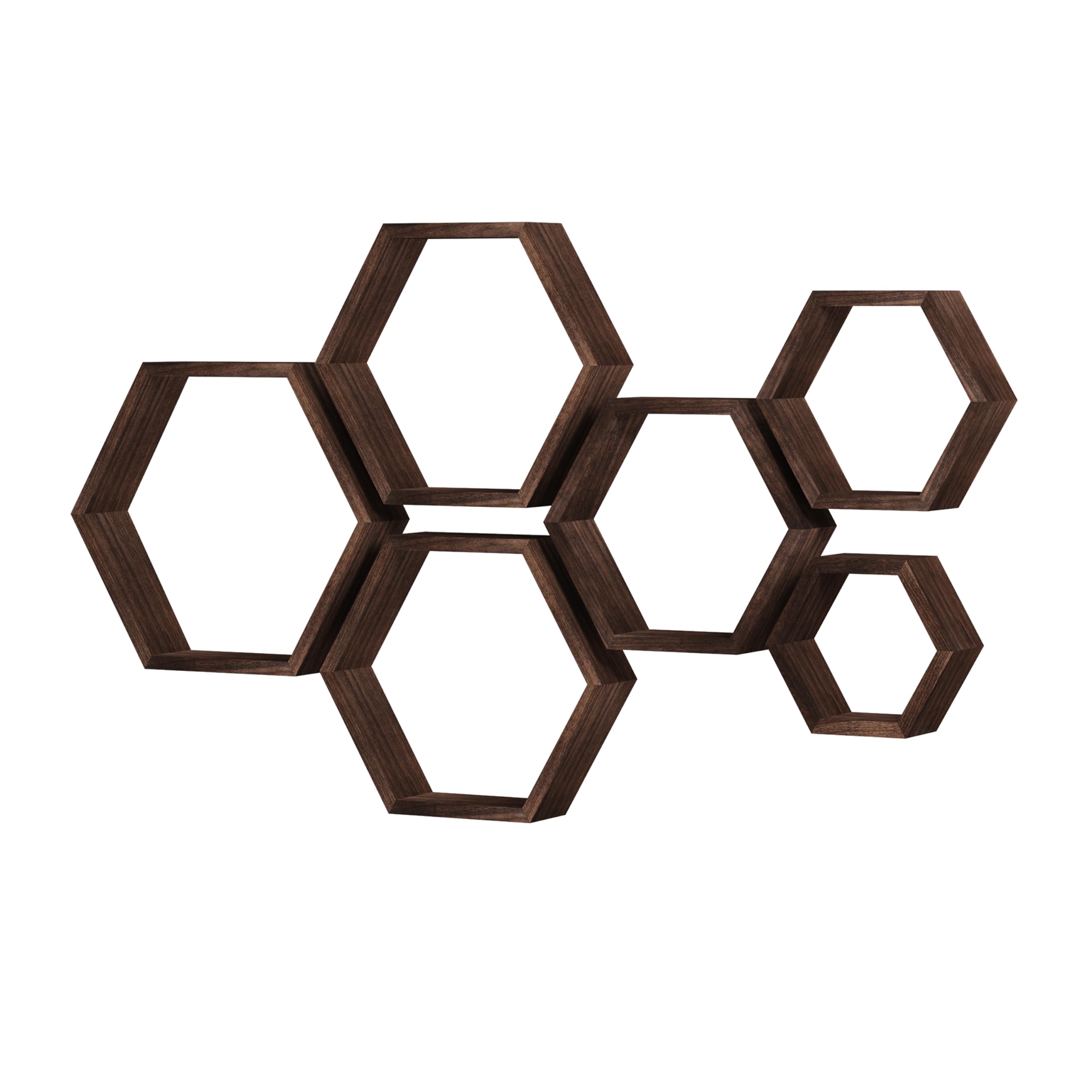 WONFUlity Hexagon Shelves for Wall Mounted, Wood Farmhouse Storage Honeycomb Floating Shelves for Wall Decor,Screws Anchors Included,5pc