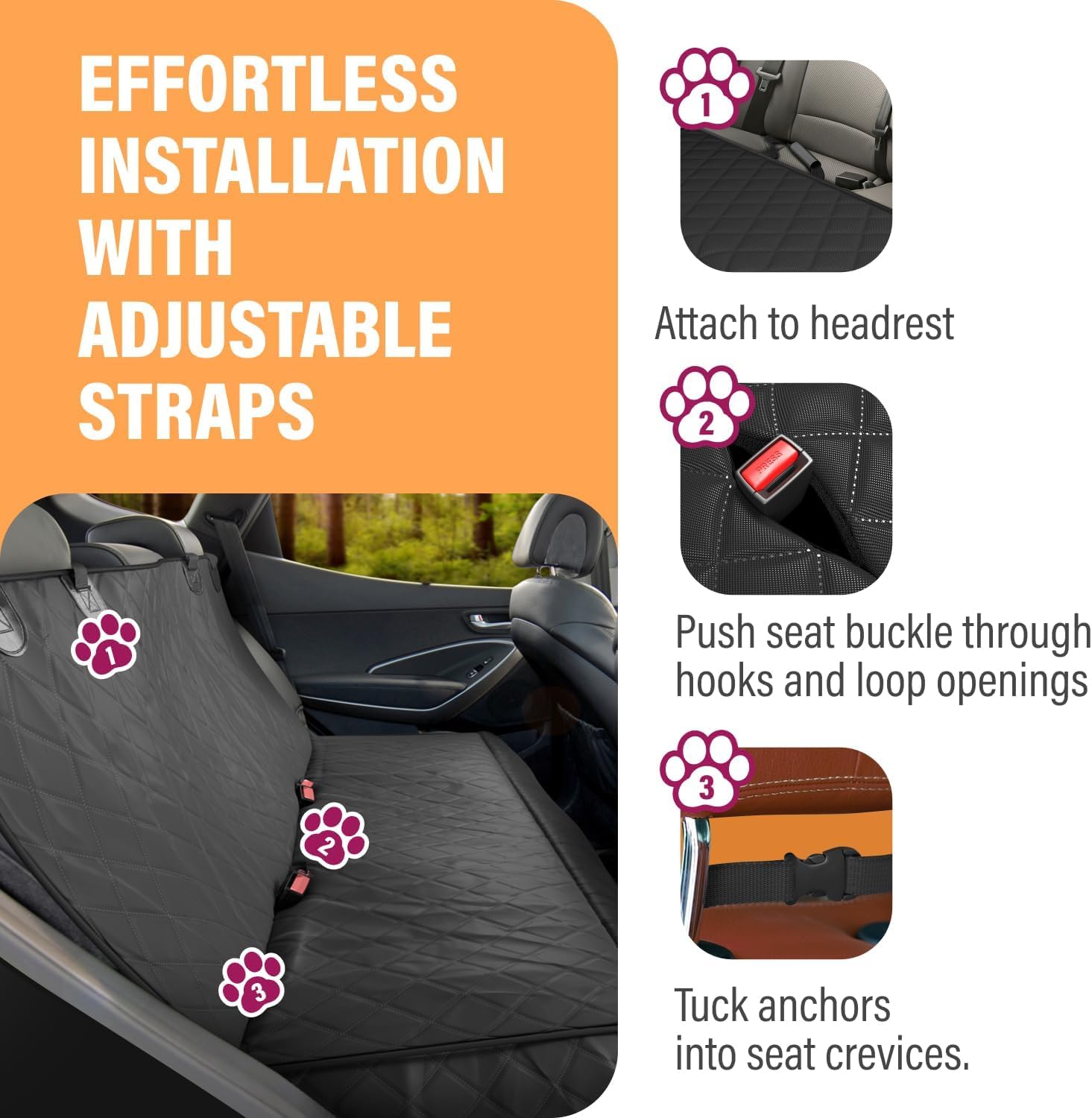 Active Pets Beige XL Dog Car Hammock Back Seat Cover, Waterproof Backseat Cover Protector for Truck Bench Rear of Sedans or SUVs, Essential Pet Supplies Vacuum or Wipe Clean, Machine Washable