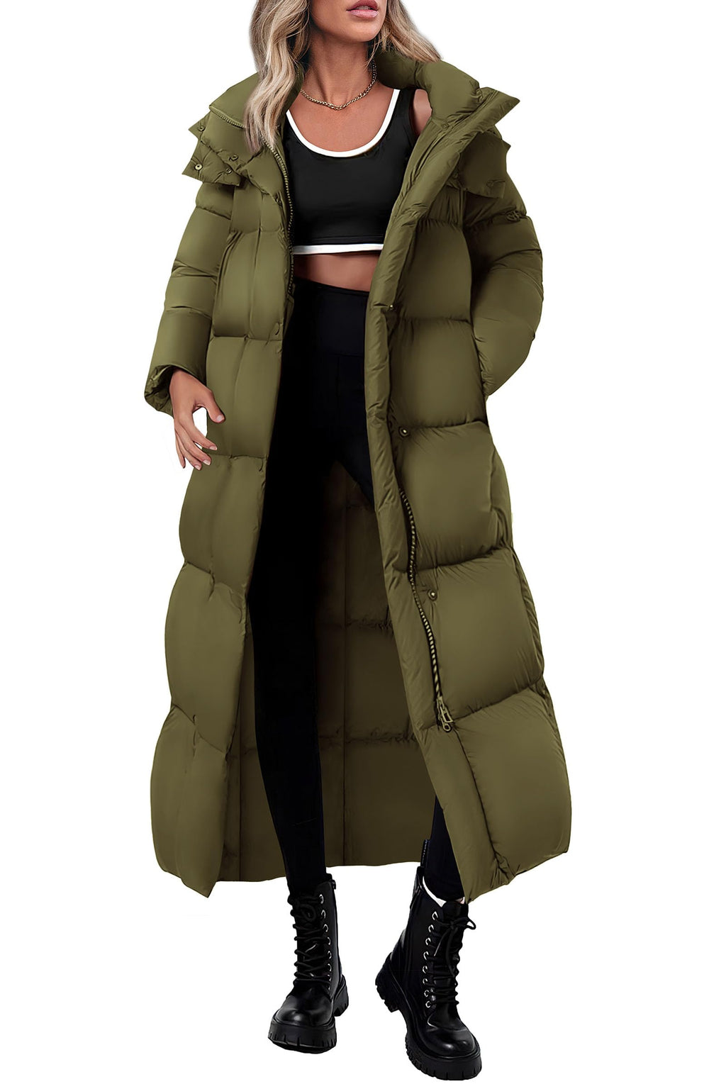 PRETTYGARDEN Women's Winter Long Puffer Coats Hooded Zip Up Casual Thickened Down Jackets Trendy Warm Clothes Outerwear