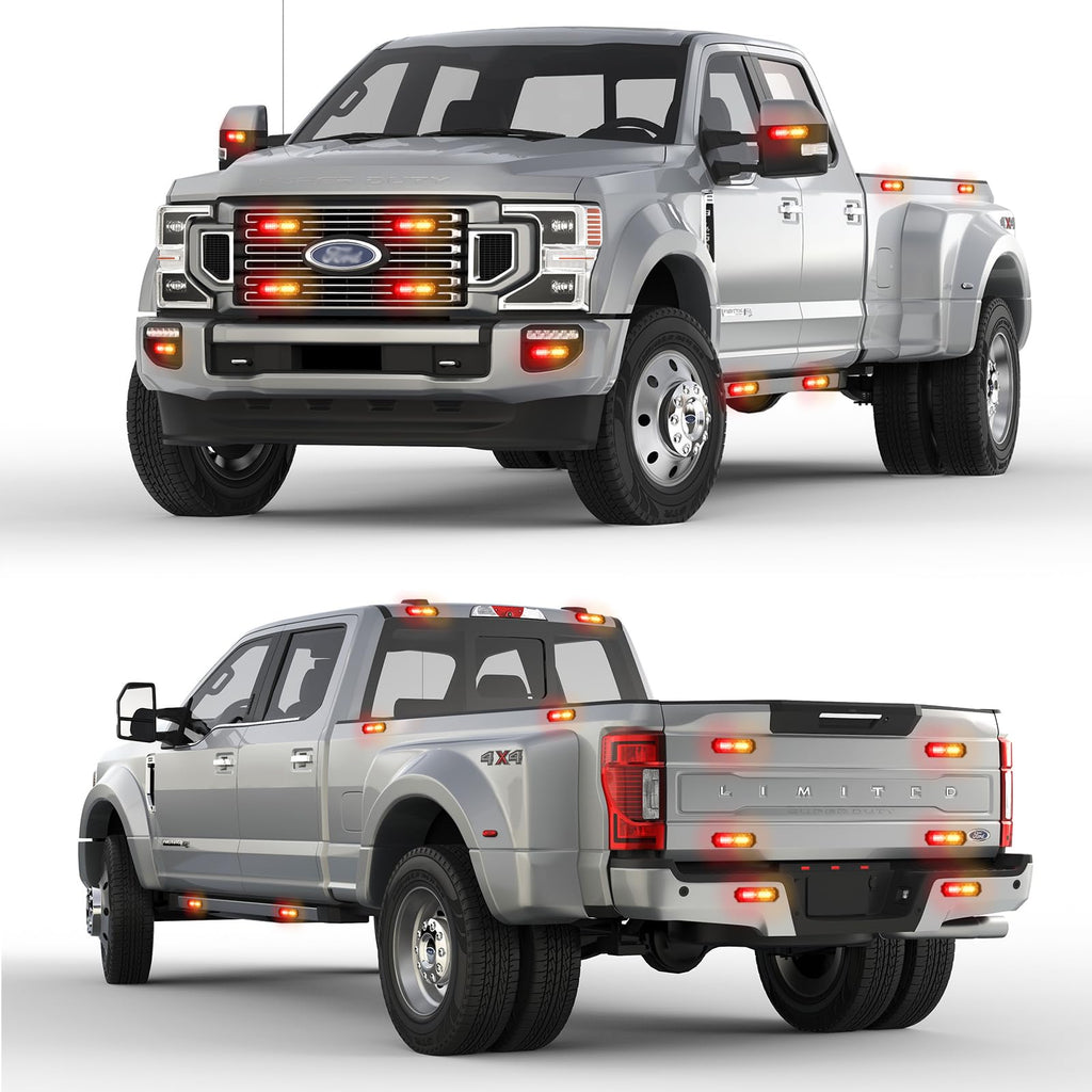 8-Pcs 12 LED Sync Feature Emergency Strobe Grille Lights Ultra Slim Surface Mount Hazard Warning Flashing Light Bar for Firefighter/Construction/Police/Trucks/Vehicles/Car/SUV (Amber/White)