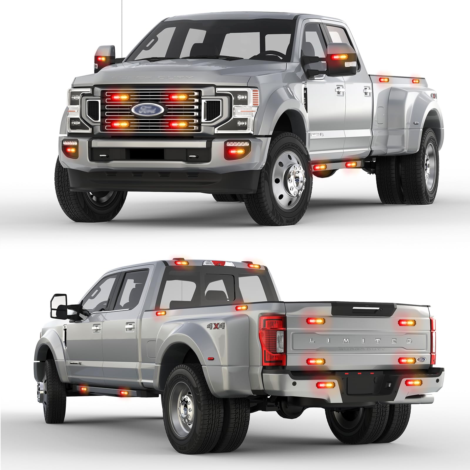 8-Pcs 12 LED Sync Feature Emergency Strobe Grille Lights Ultra Slim Surface Mount Hazard Warning Flashing Light Bar for Firefighter/Construction/Police/Trucks/Vehicles/Car/SUV (Amber/White)
