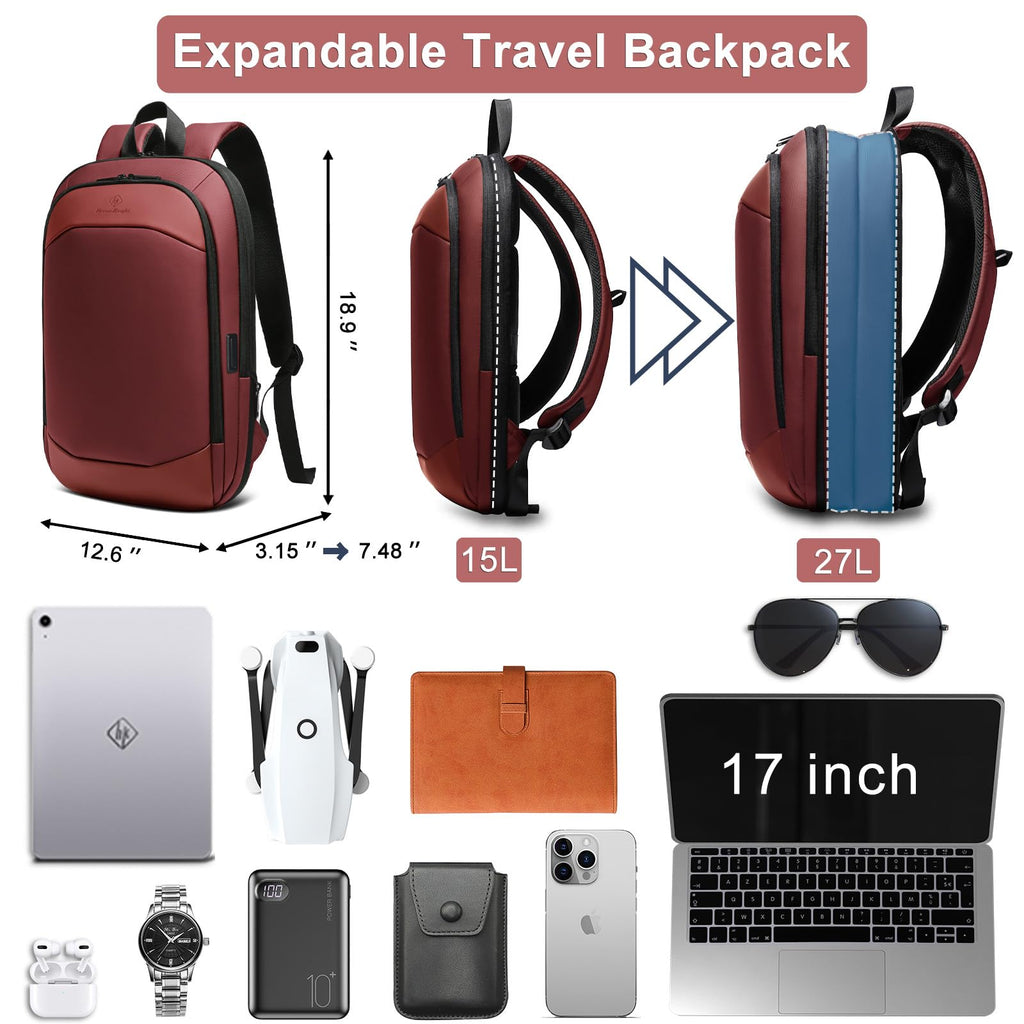 hk Business Backpack for Men 15.6 Inch,Slim & Expandable Waterproof Travel Laptop Backpack, Anti-Theft Lightweight Work Computer Bag, College Laptop Backpacks Gifts for Men Women-Black