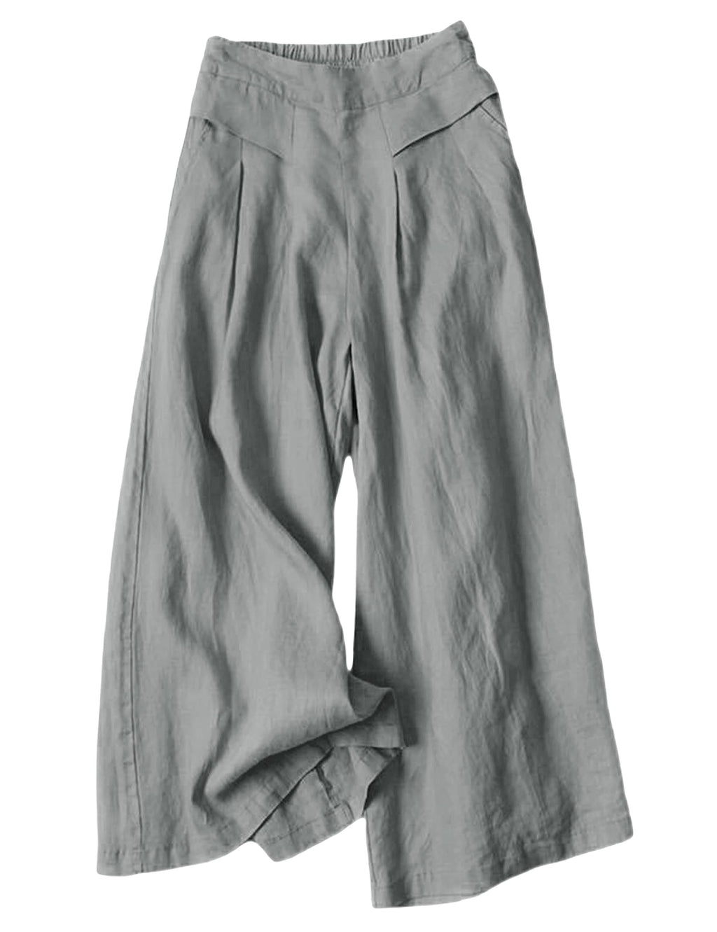 Bianstore Women's Culottes Linen Cropped Wide Leg Pants Elastic Waist Casual Palazzo Trousers with Pockets