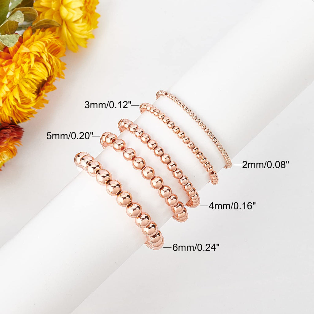 PH PandaHall 14K Gold Plated Spacer Beads, 300pcs Round Brass Beads 5 Size Metal Smooth Beads Seamless Ball Beads Long-lasting Little Beads for Summer Bracelet Necklace Jewelry DIY Crafts(2/3/4/5/6mm)