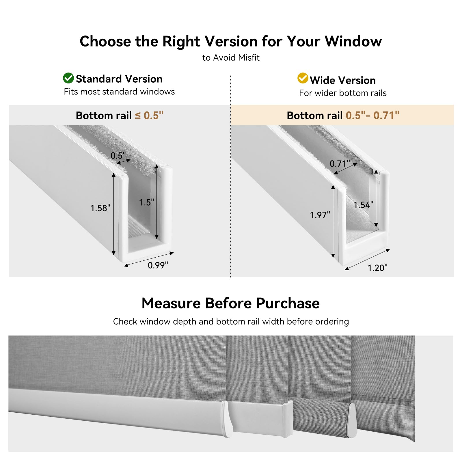 ZSTARR PVC Light Blockers Blackout Light Blockers Side Tracks for Window Shades Blinds Side Tracks for Blackout Shades Easy to Install Light Blocking Strips for Bedroom (Black, 58",2Pcs)