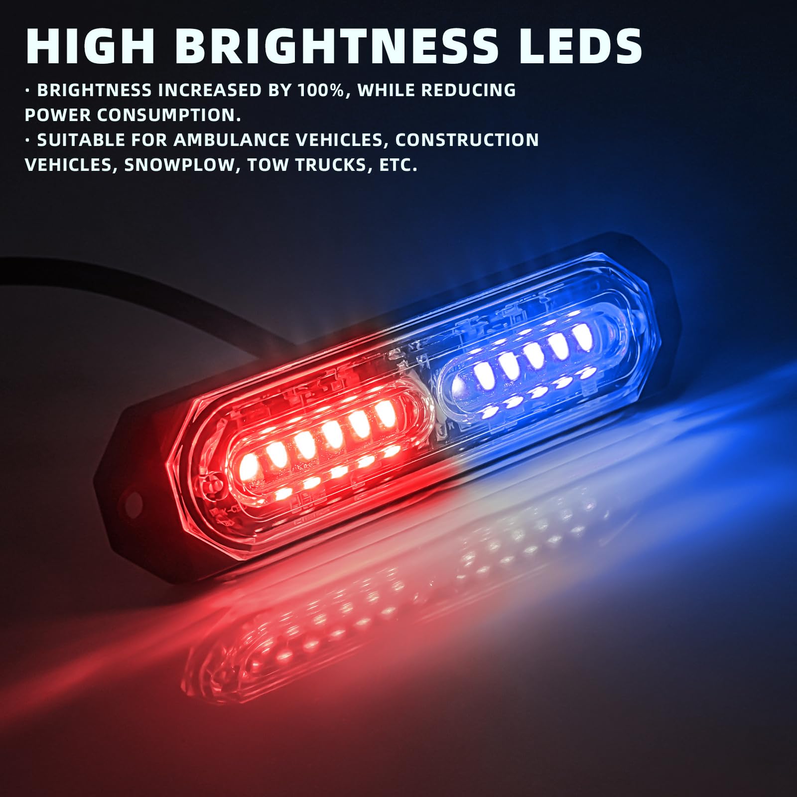 8-Pcs 12 LED Sync Feature Emergency Strobe Grille Lights Ultra Slim Surface Mount Hazard Warning Flashing Light Bar for Firefighter/Construction/Police/Trucks/Vehicles/Car/SUV (Amber/White)