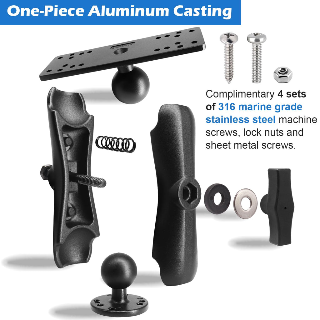 1.5" Ball Short Arm Fish Finder Mount, Marine Electronic Mount, Universal Mounting Plate with 1.5 inches / 38mm / C Size Ball Adapters, Compatible with Garmin, Lowrance, Humminbird and More