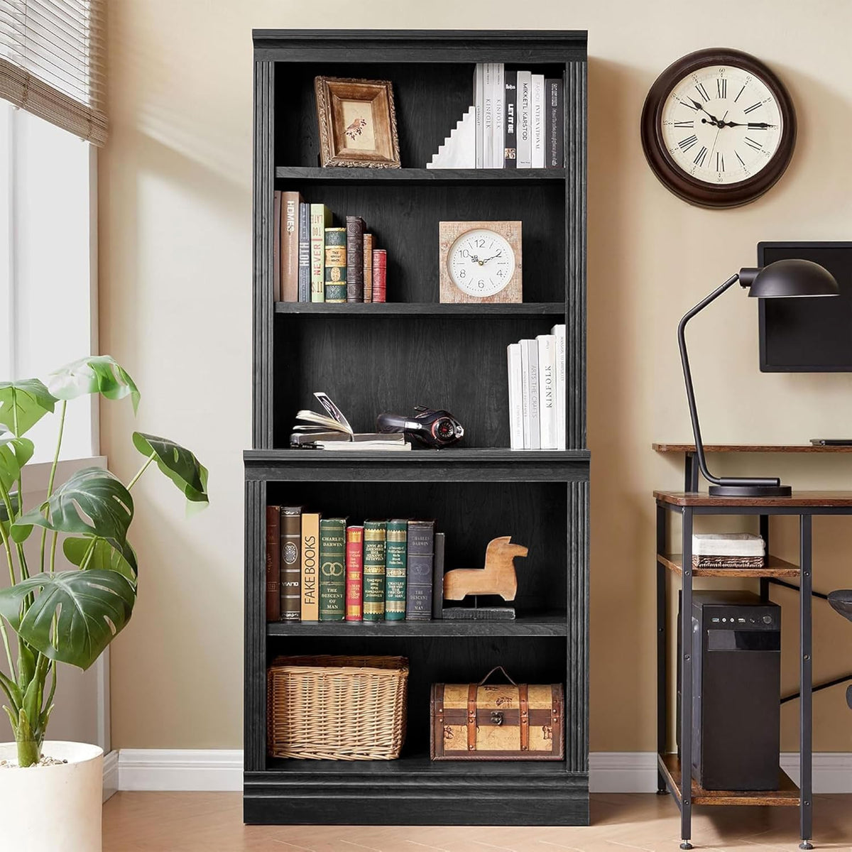 JAHRSTIM Halston Bookshelf, 5-Tier Tall Deep Storage Shelf, Adjustable Open Shelving Unit Closet Organizer and Storage for Living Room Home Office Bedroom, Modular Deep Bookcase Bookshelves