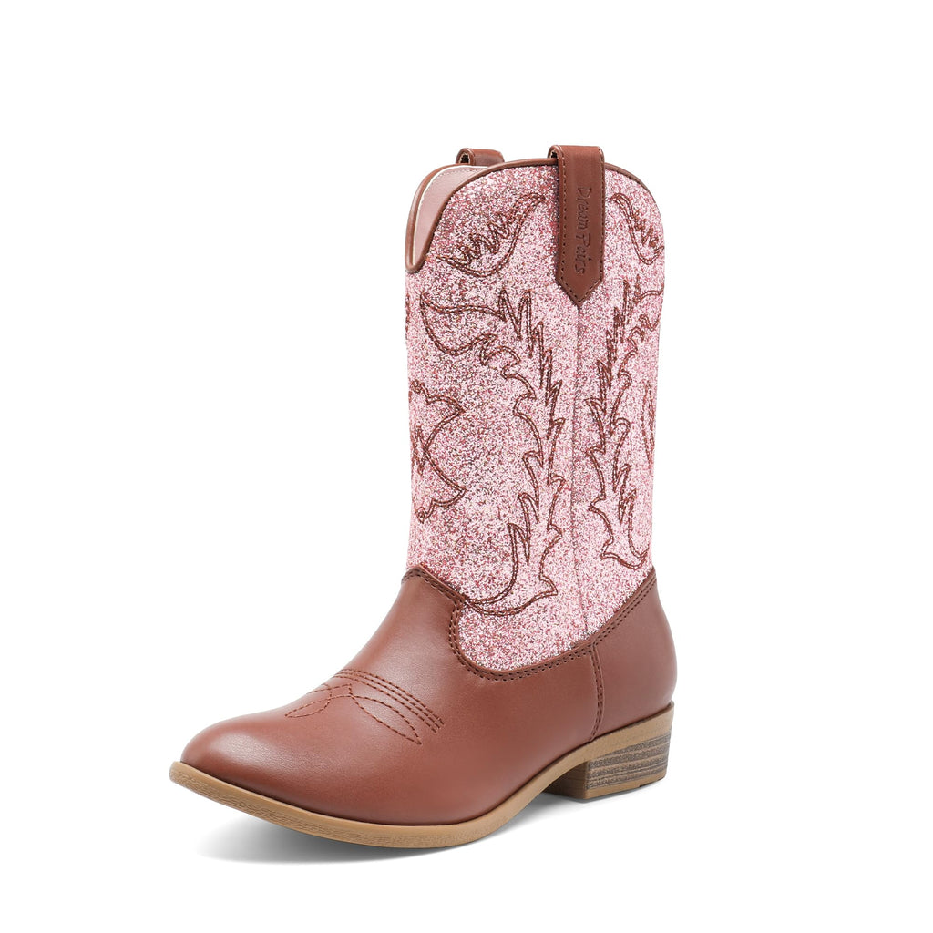 DREAM PAIRS Cowgirl Cowboy Western Boots Girls Mid Calf Riding Shoes Little Kid/Big Kid