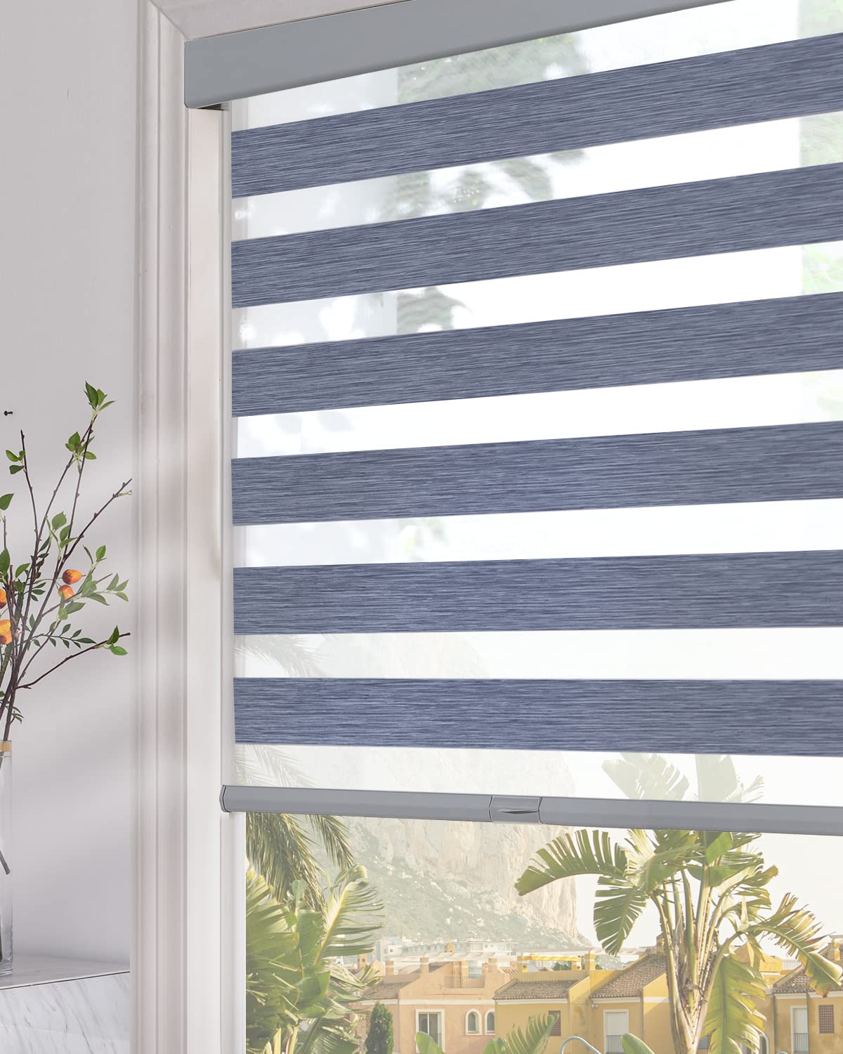 Persilux Custom Blinds Cordless Zebra Blinds for Windows with Upgraded Cassette Light Filtering Dual Layers Sheer Roller Blinds Thermal Insulated for Office, Living Room, Bedroom and Kitchen Beige