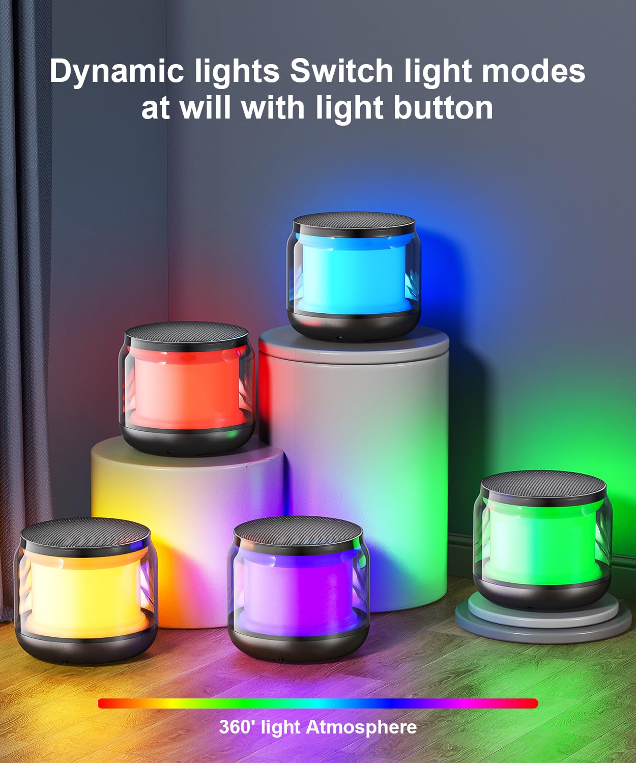 Mini Portable Bluetooth Speaker, TWS Pairing Bass LED Lights, Rechargeable | Long Playtime, Stereo Sound, BT 5.3, Home & Outdoor, AUX Input, TF Card, Lanyard, Christmas Birthday Gifts for Men Women Kids