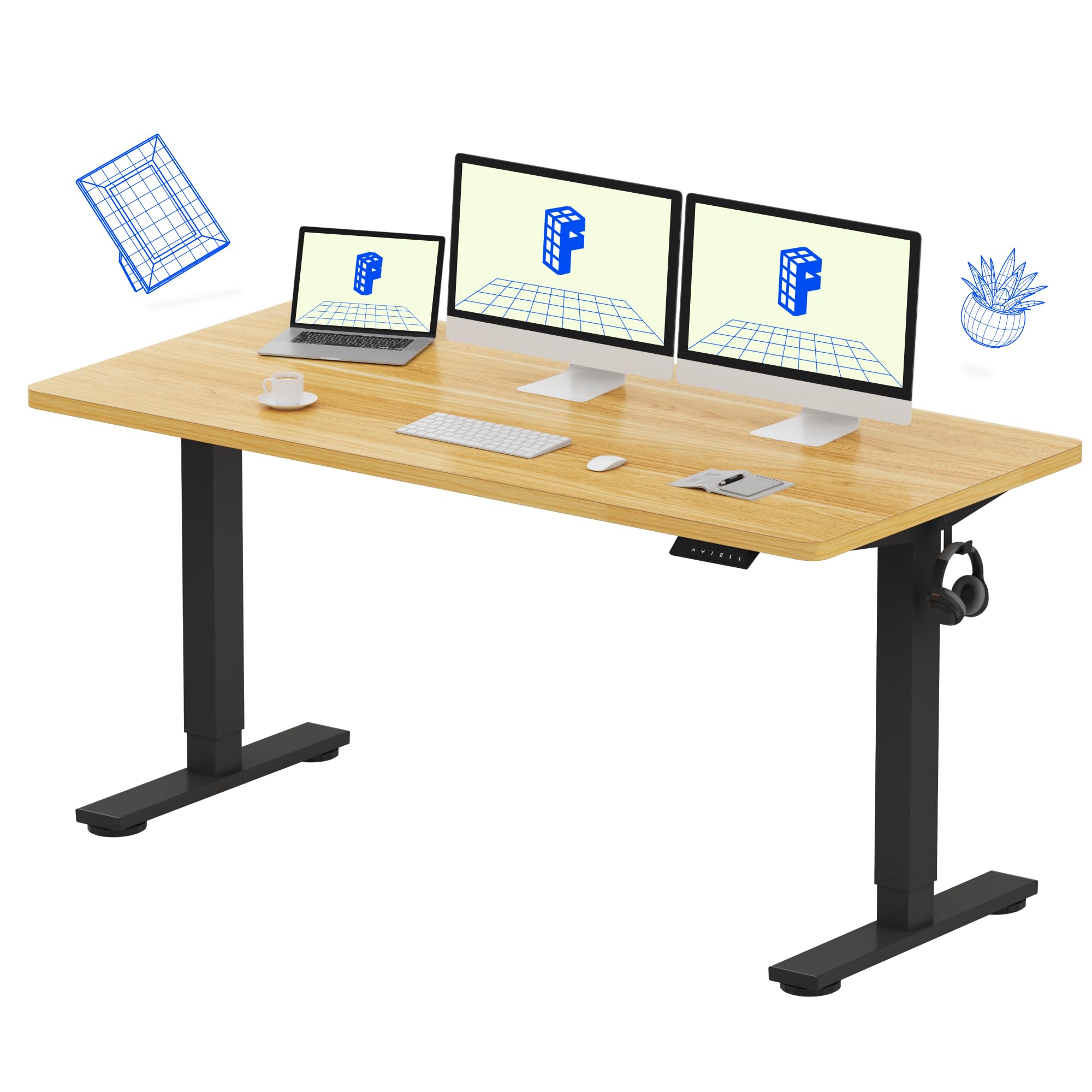 FLEXISPOT EN1 One-Piece Standing Desk, Electric Adjustable with 4 Memory Presets, 176 LBS Capacity, Stable & Quiet, Seamless Desktop for Home Office & Dual Monitors, 40"x24" Black