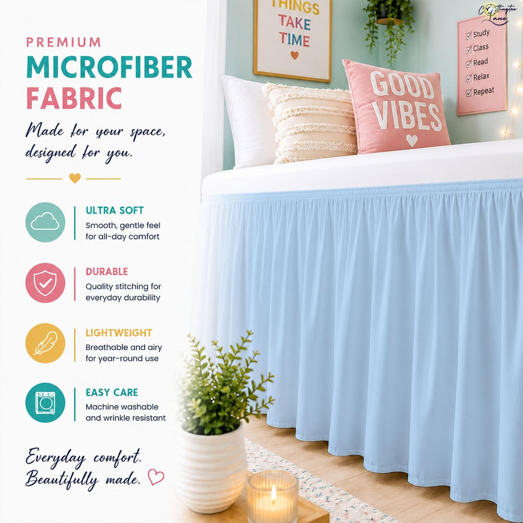 Cottington Lane Ruffled Dorm Room Bed Skirt Twin XL 25 Inch Drop, Hotel Quality Premium Brushed Microfiber Twin Extra Long College Dust Ruffle, White