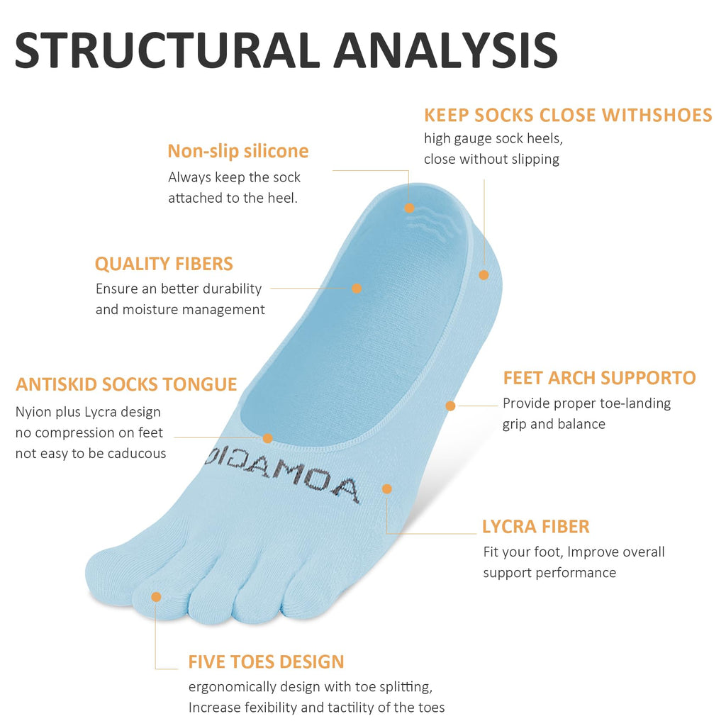 Toe Socks No Show for Women & Men Running Five Fingers Athletic Invisible Liner Socks, Moisture Wicking