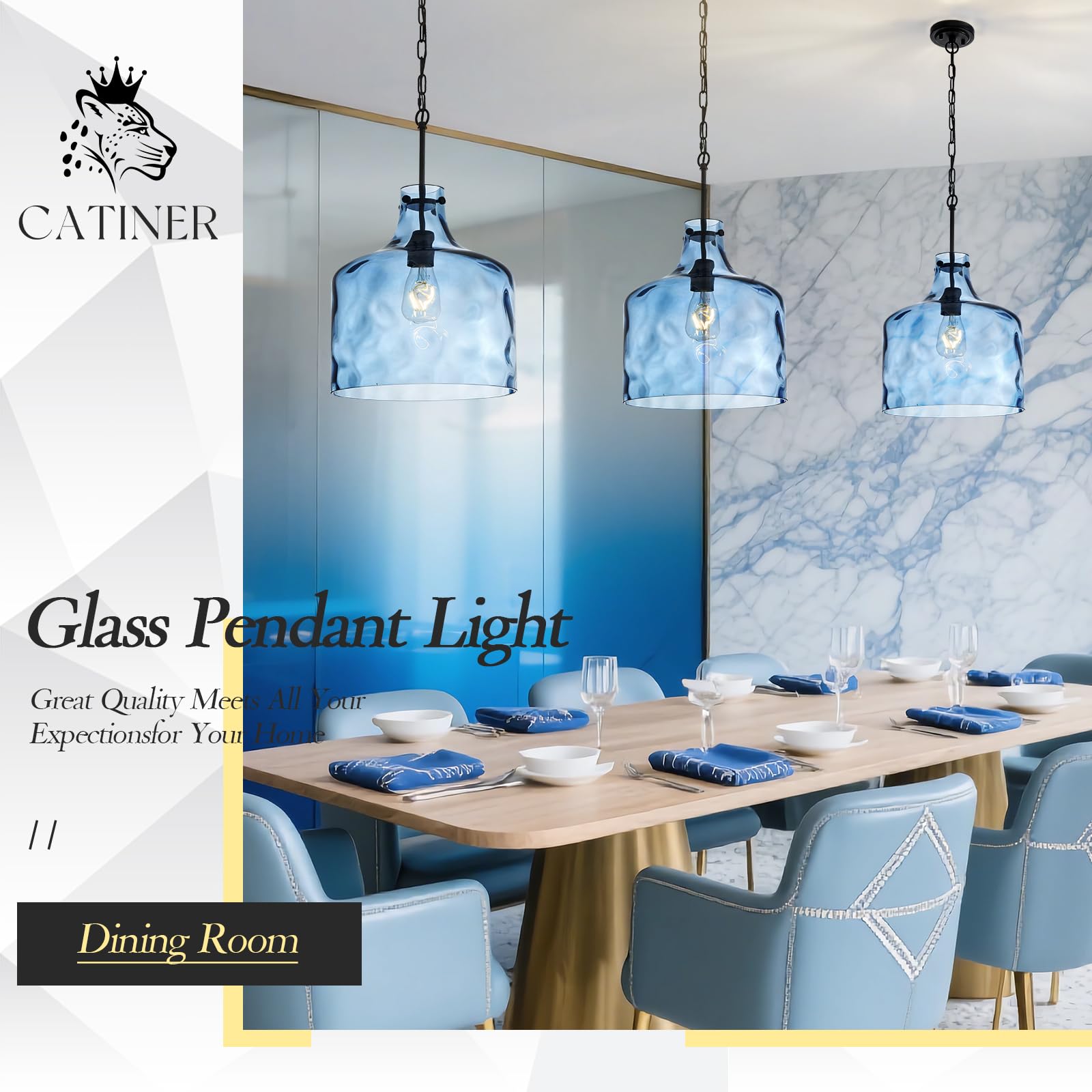 Glass Large Pendant Lights for Kitchen Island Blown Glass Pendant Light Clear Hammered Shade Hanging Ceiling Lights with Black Finish for for Kitchen Island, Sink, Hallway, Living Room 11 inch