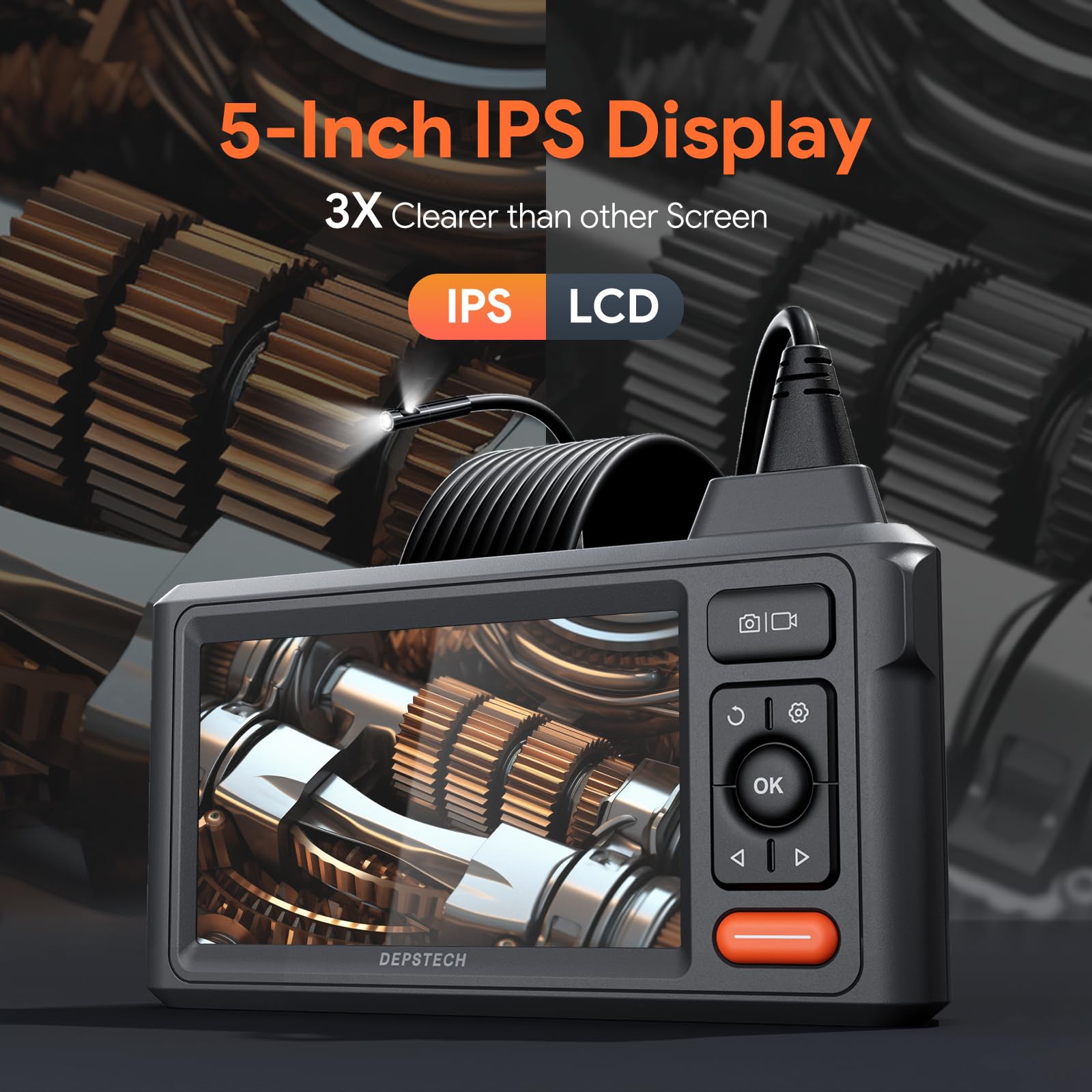 50FT Triple Lens Sewer Camera, DEPSTECH Borescope with 5" IPS Screen, 1080P Endoscope with Light, Flexible Snake Inspection for Wall, Plumbing, Automotive Engine Inspect