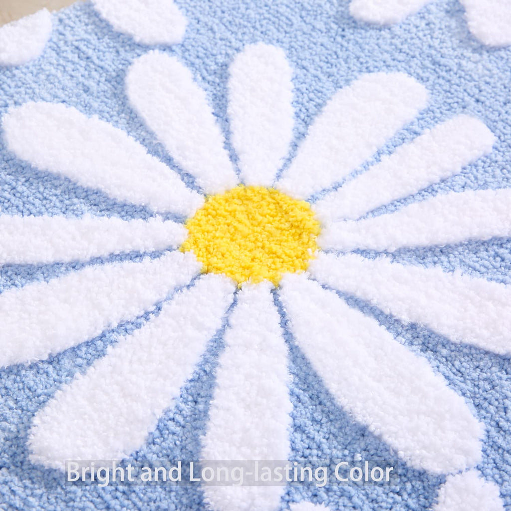 QJHOMO Beige Bathroom Rugs Cute Daisy Bath Mat White and Yellow Flower Decor Rug Non Slip Floor Carpet Microfiber Bathmat Super Absorbent Machine Washable Bathtub Mats for Shower (16x24 inch)