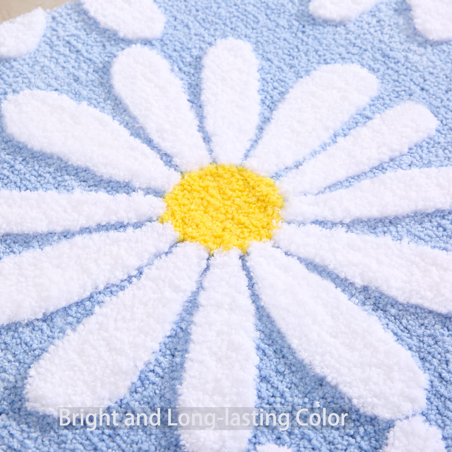 QJHOMO Beige Bathroom Rugs Cute Daisy Bath Mat White and Yellow Flower Decor Rug Non Slip Floor Carpet Microfiber Bathmat Super Absorbent Machine Washable Bathtub Mats for Shower (16x24 inch)