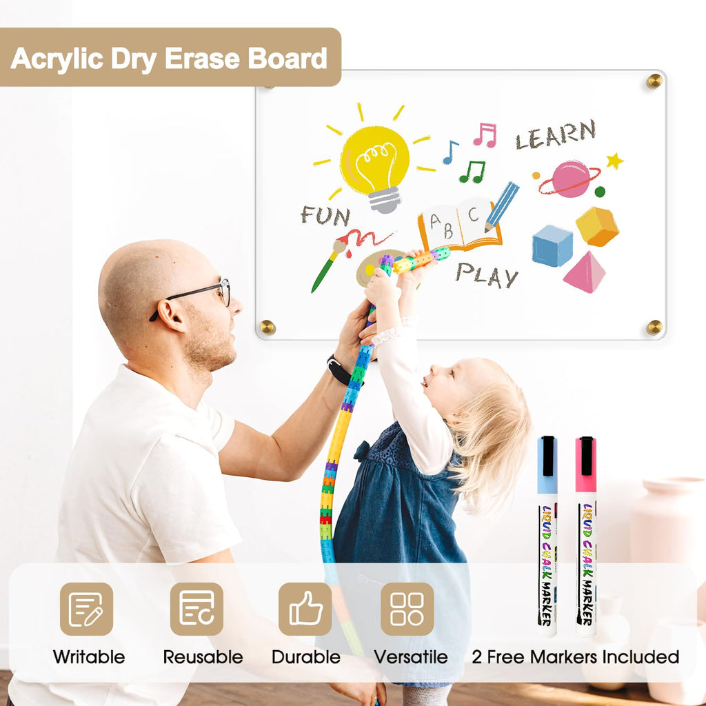 Acrylic Calendar for Wall Whiteboard, 12" x 12" Weekly Clear Dry Erase Board, Small Planning Board White Board for Wall, Home, Office, School