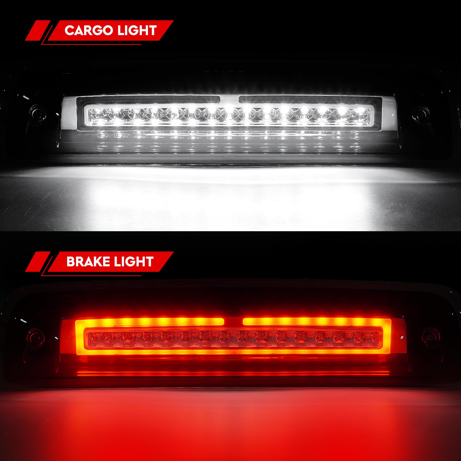 Tresound For 1994-2001 Dodge Ram 1500/2500/ 3500 Third 3rd LED Brake Light Cargo Lamp High Mount Brake Light Replacement (Black+ Smoke Lens)