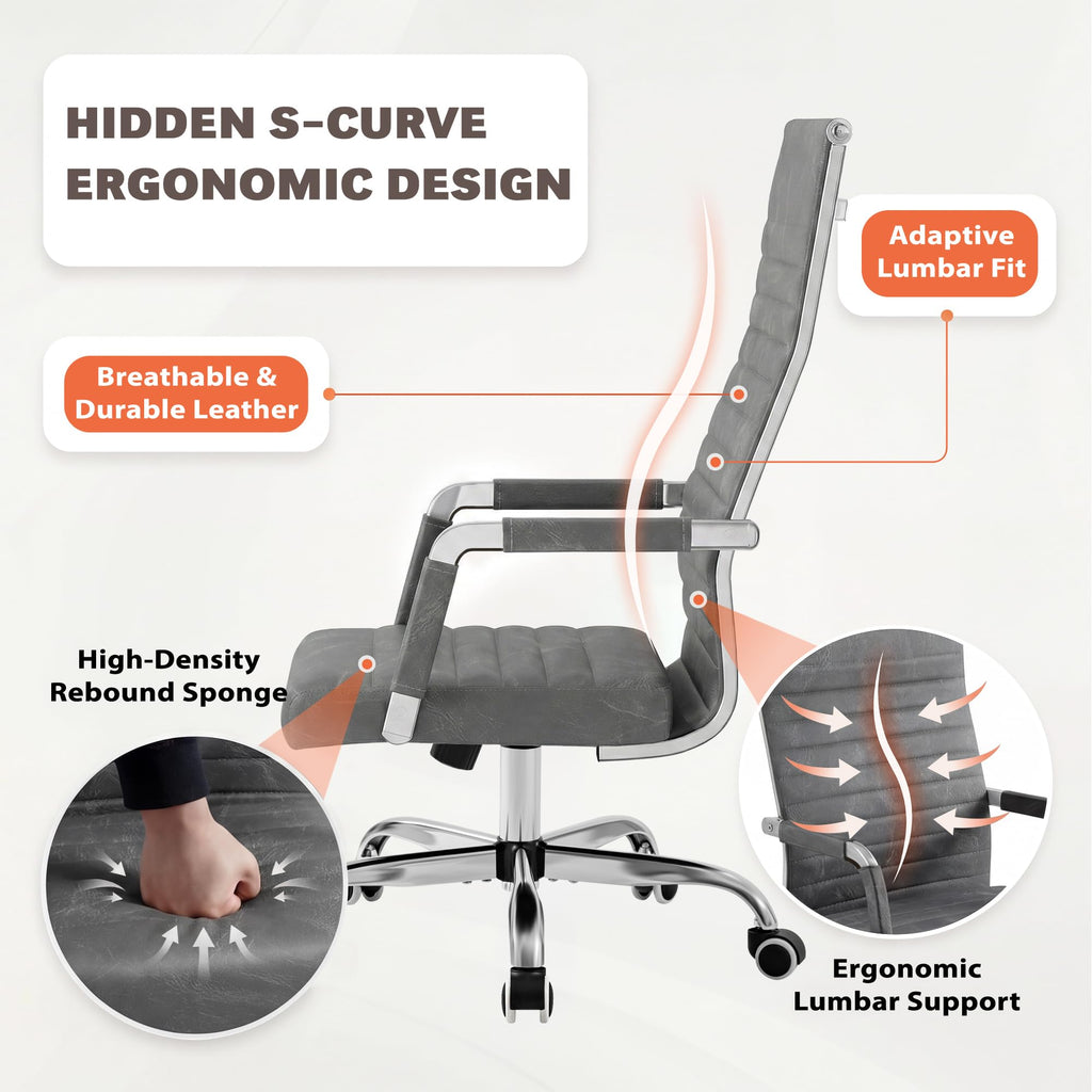 Furmax Ribbed Office Chair High Back PU Leather Executive Conference Chair Adjustable Swivel Chair with Arms (Bicolor Retro Brown)