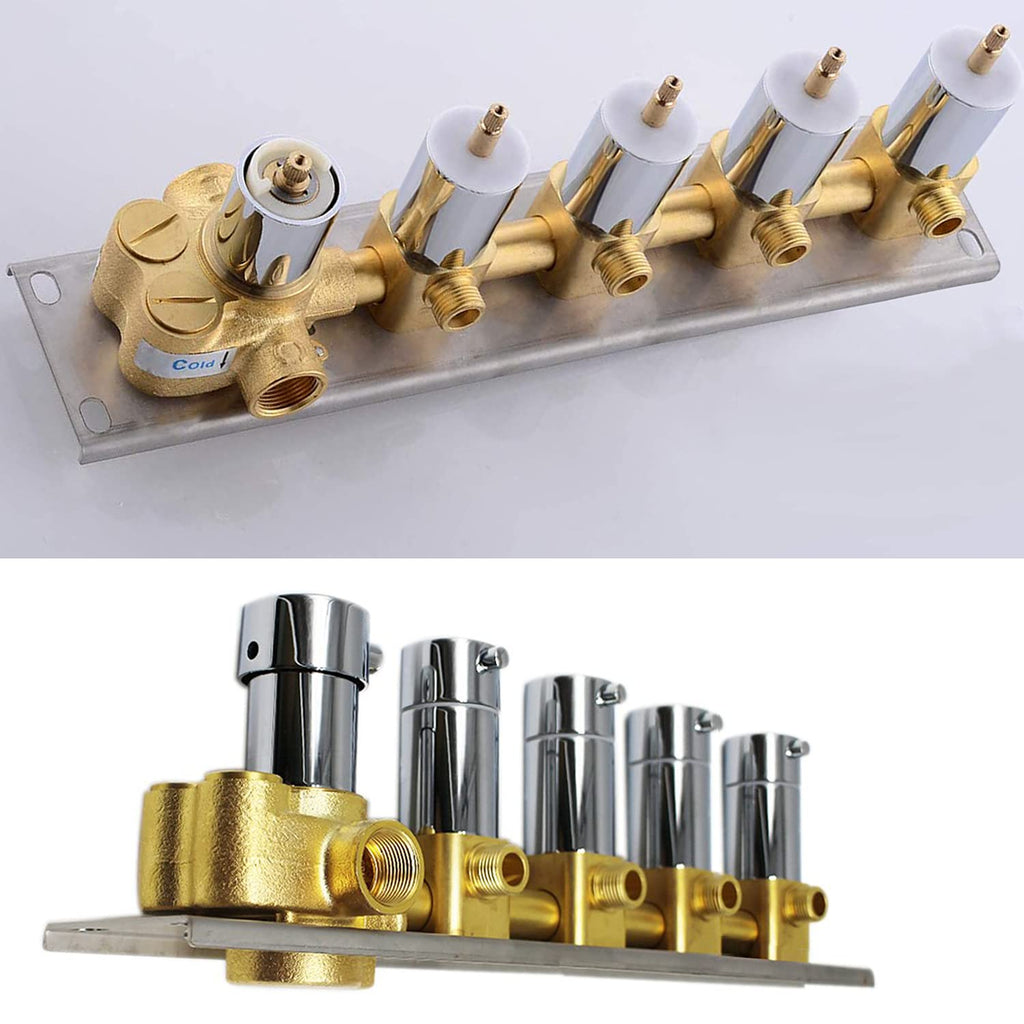 HOMEDEC 2 Way Shower Diverter Valve Brass Dual Functions Thermostatic Shower Mixing Valve Kit 3 Handle Flow Control Valve, 3/4 Inch Inlet, Can Use All Options At a Time, Matte Black