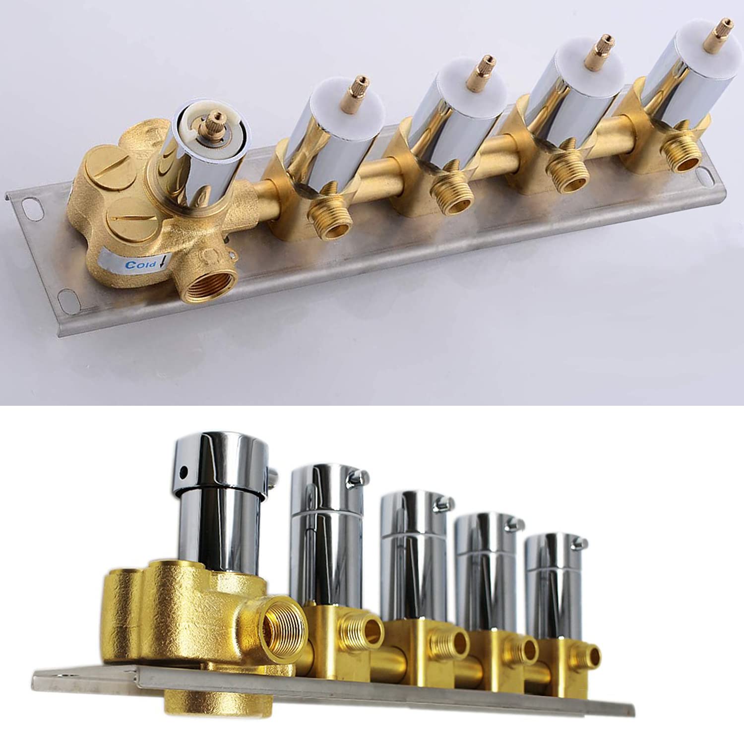 HOMEDEC 2 Way Shower Diverter Valve Brass Dual Functions Thermostatic Shower Mixing Valve Kit 3 Handle Flow Control Valve, 3/4 Inch Inlet, Can Use All Options At a Time, Matte Black
