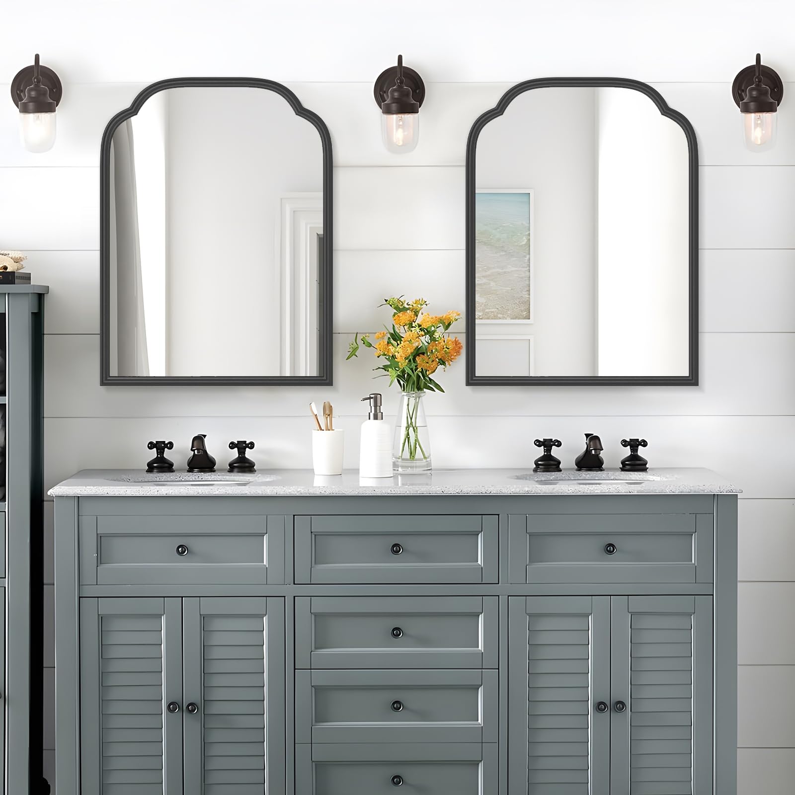 Ferytange 18X24 Inch Black Mirror for Wall with Metal Frame Rectangular Rounded Bathroom Vanity Mirror Anti-Rust, Hangs (Black 18" x 24")