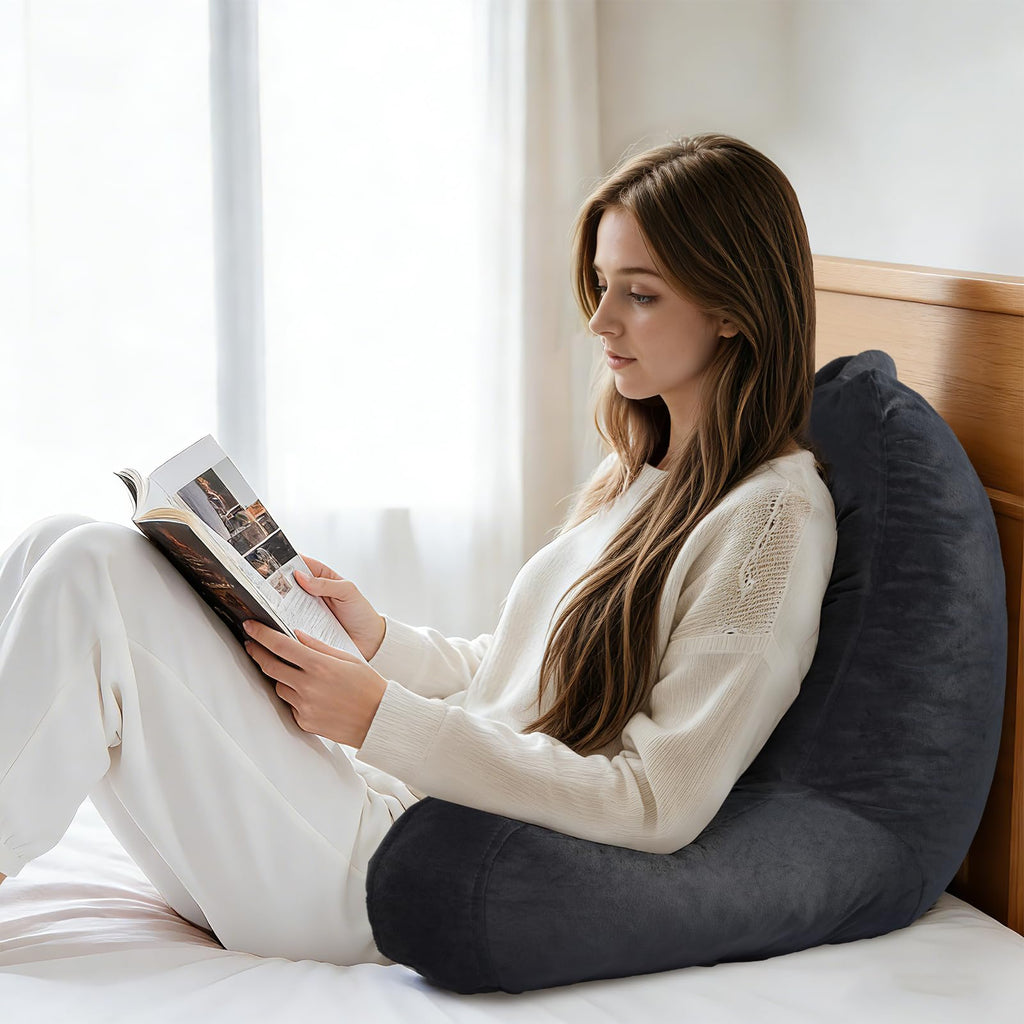 OAISZ Reading Pillow for Sitting in Bed Adult, Reading Pillow with Shredded Memory Foam, Bed Pillow with Washable Cover, Back Pillow Sitting Up with Extend Arms, Beige, X-Large
