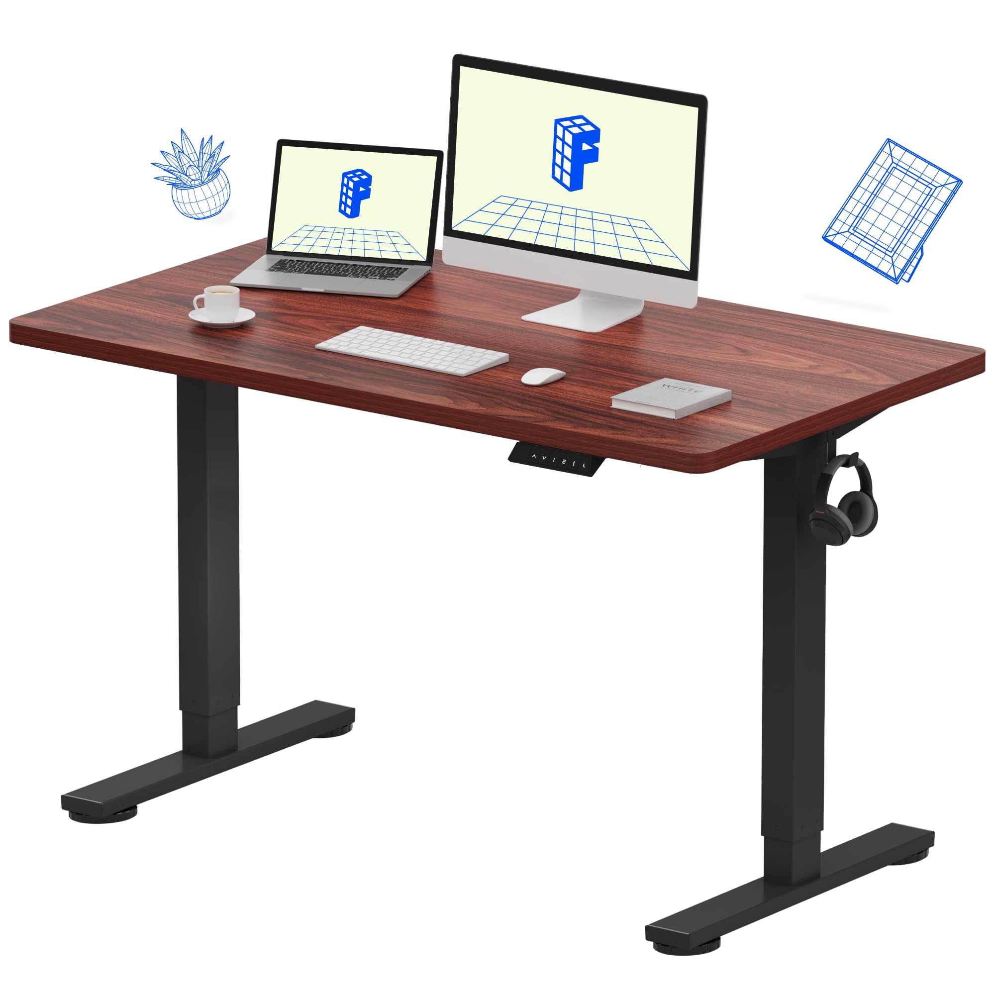 FLEXISPOT EN1 One-Piece Standing Desk, Electric Adjustable with 4 Memory Presets, 176 LBS Capacity, Stable & Quiet, Seamless Desktop for Home Office & Dual Monitors, 40"x24" Black