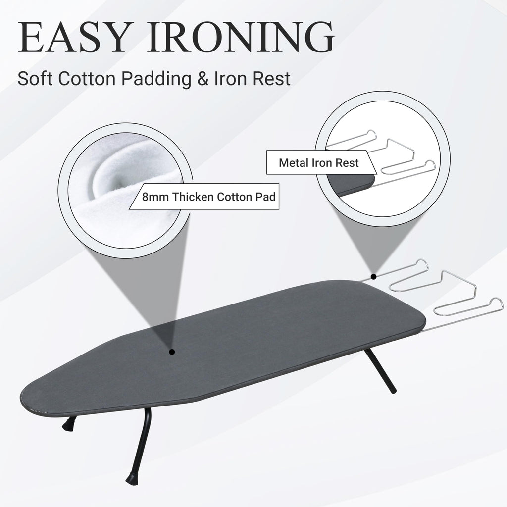 ZOES HOMEWARE Metal Mesh Panel Tabletop Ironing Board | Foldable Iron Board | Heavy Duty Small Iron Board with Heat Resistant Cover and 100% Cotton 8mm Thicken Pad | 31.5"x11.8"x6.2"