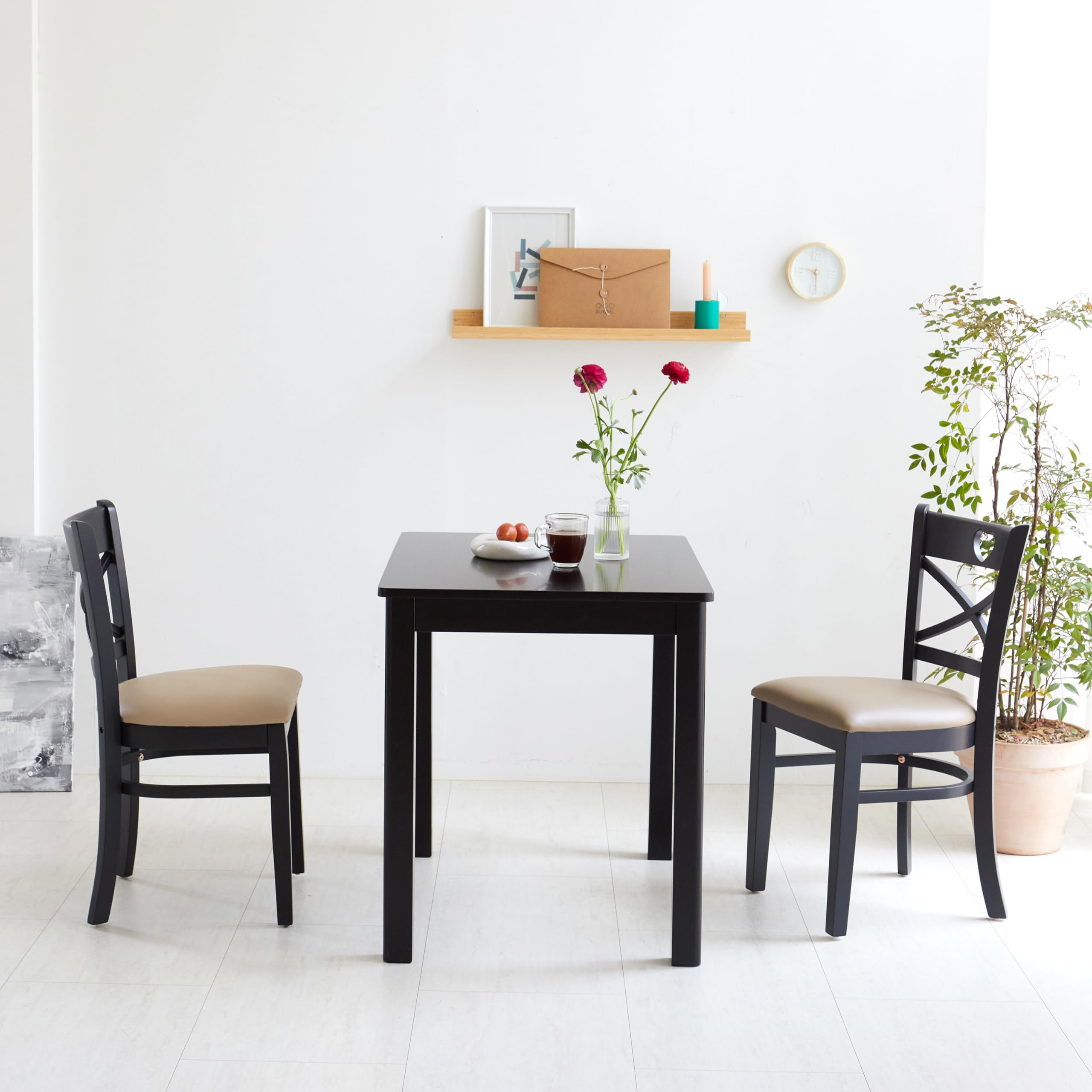 Livinia Cabin 33.5" Wooden Dining Table/Small Rectangular Modern Farmhouse Solid Wood Kitchen Table Desk (Black)