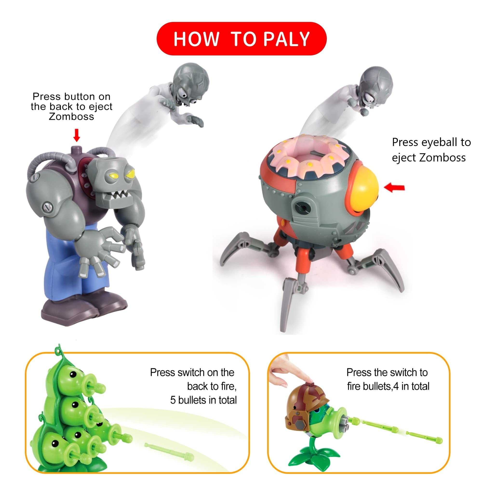ROLOSO Plants and Zombies Toys Figures vs Peashooter Party Favors Birthday Decorations Supplies Plush Sets Playset Series 2 PVZ Kids Games Books Zomboss Gargantuar with Storage Box