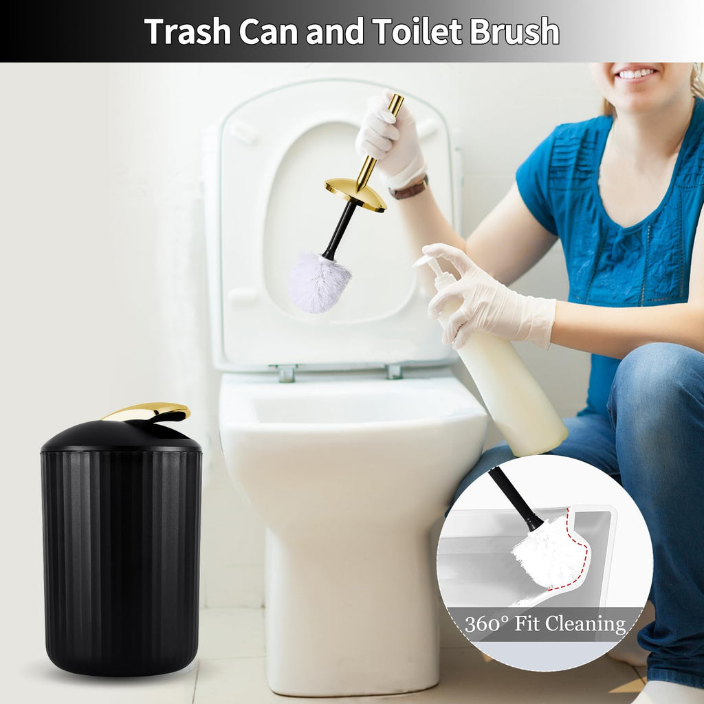 XLHOMO 24 PCS Black Bathroom Accessories Set with Shower Curtain and Rugs, Bathroom Decor Set with Trash Can, Toilet Brush, Soap Dispenser, Toothbrush Holder, Tumbler, Soap Dish and Jars