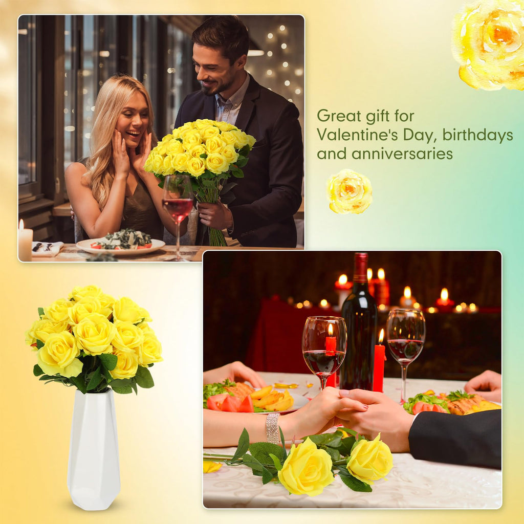 Jexine 100 Pieces Artificial Roses Flowers Bulk, Long Stem Realistic Fake Silk Roses Bouquet for Table Centerpiece Vases Wedding Party Kitchen Decor(Beige)