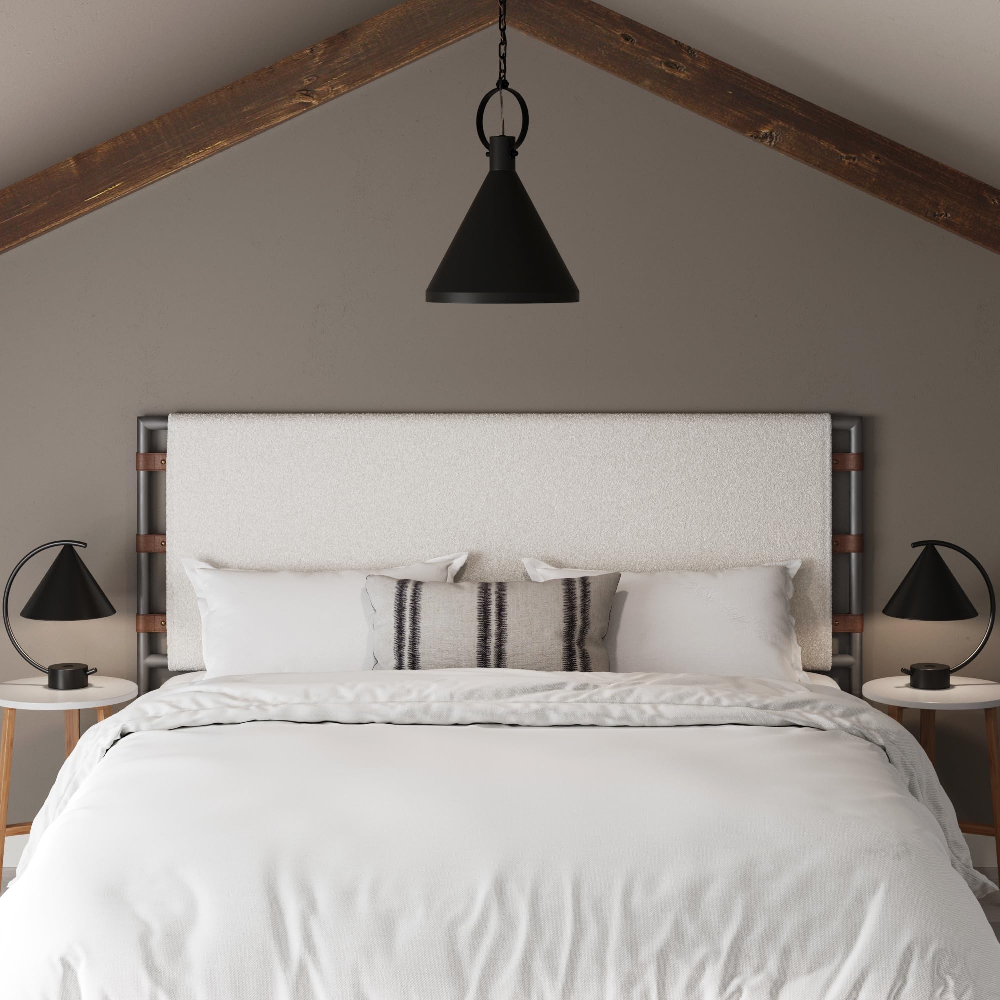 Nathan James Harlow Modern Wall Mount Hanging Headboard, Queen, Brown Faux Leather