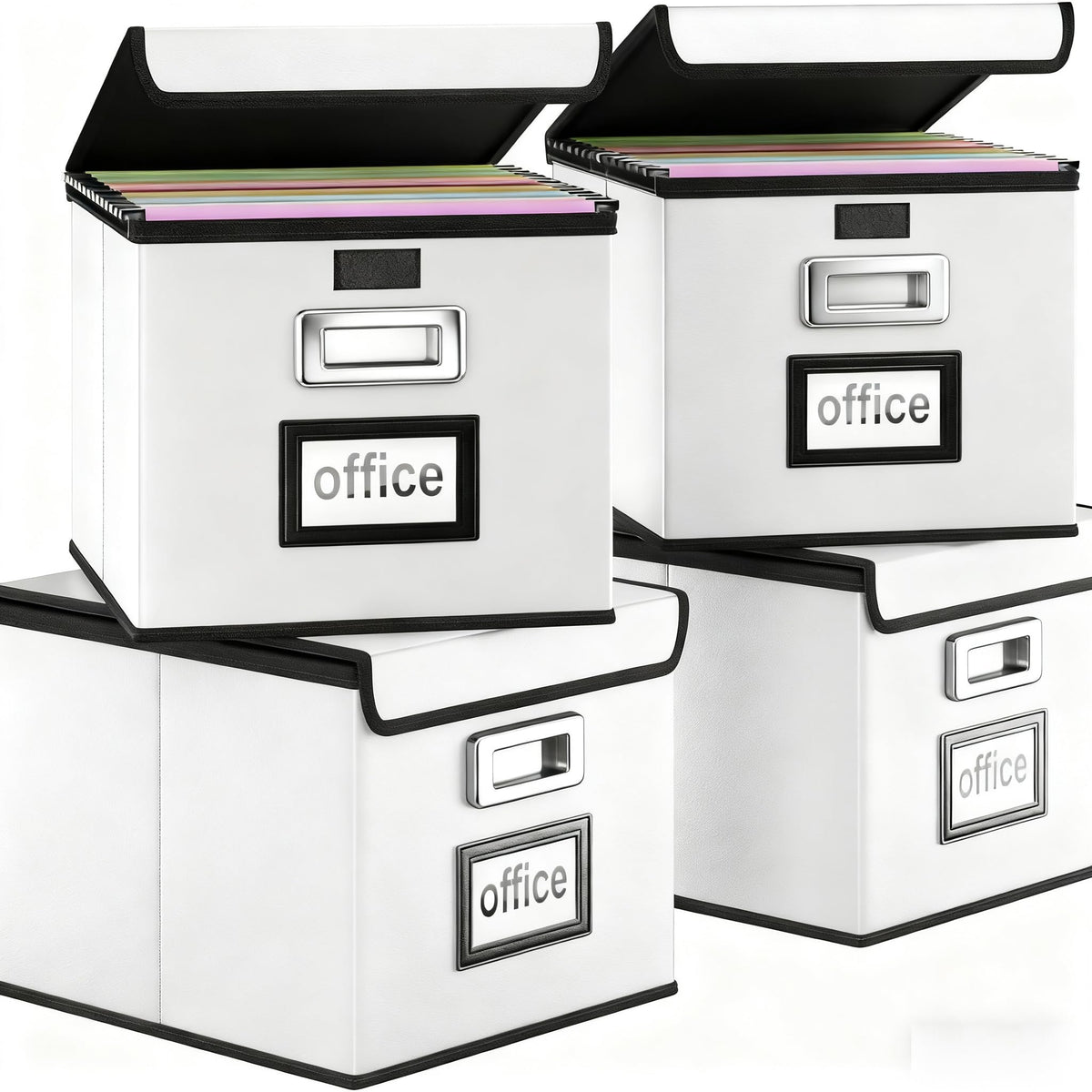 File Organizer Box with Lid, Collapsible Faux Leather Hanging File Folder Box Organizer with Plastic Slides, Decorative Home/Office Filing System Boxes for File and Folders Storage