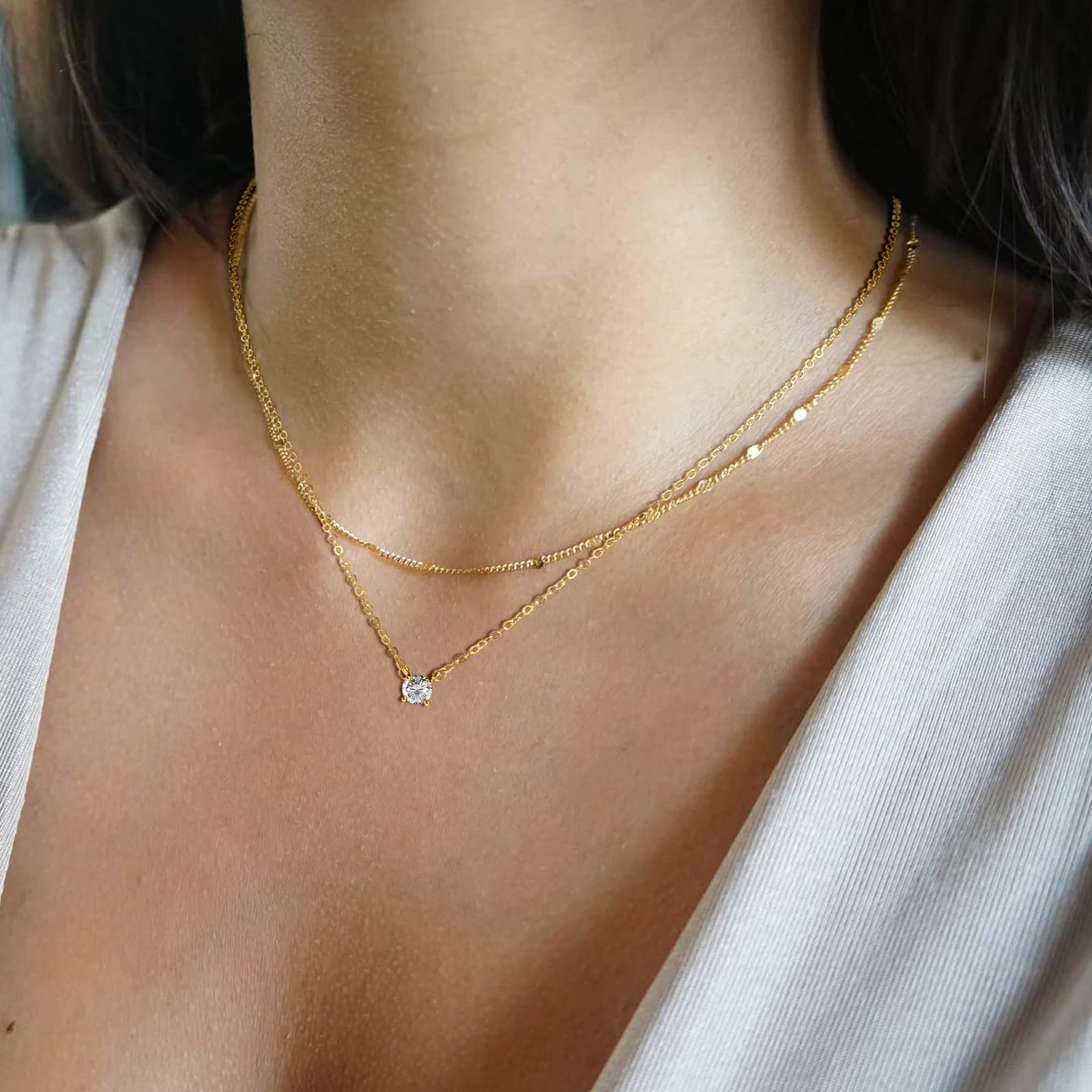 BERISO 14K Gold/Silver Plated Choker Necklace for Women Shining Dots Station Gold Chain Necklace Beads Sparkle Chain Necklace Link Chain Exquisite Jewelry for women